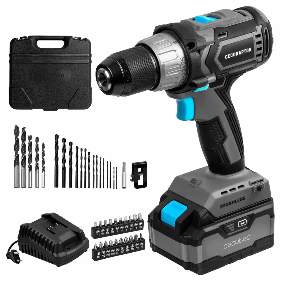 Cecotec CecoRaptor Perfect Drill 4020 Brushless Ultra akumulatorowa wiertarko-wkrętarka akumulatorowa. 20 V 4000 mAh, prędkość bez obciążenia 2000 obr./min, maksymalny moment obrotowy 46 Nm, 25+1