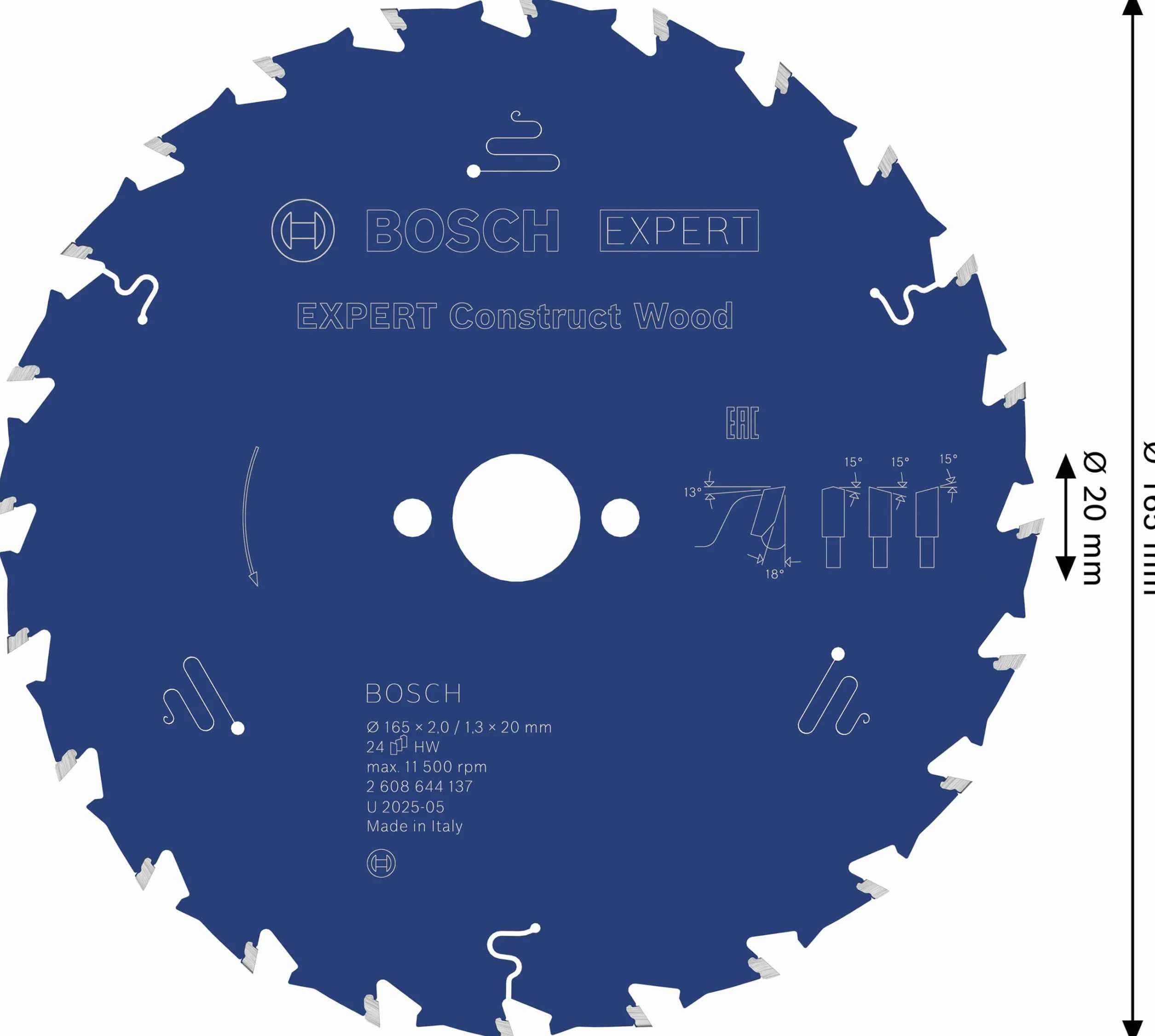 Bosch Professional Brzeszczot do piły tarczowej Expert for Construct Wood (drewno, 165 x 20 mm, 24 zęby, akcesoria do piły tarczowej)
