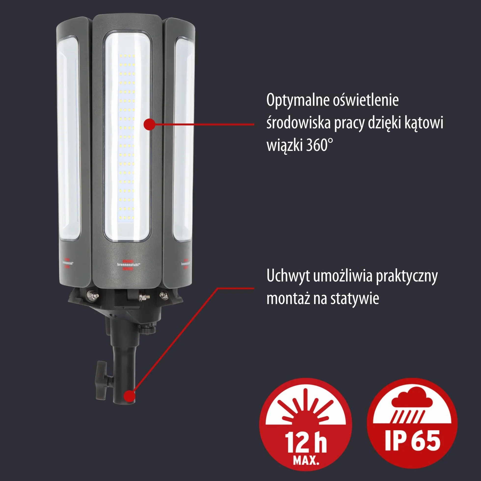 Brennenstuhl Professional 360° reflektor LED R42050 BT 300W (reflektor budowlany 42000lm z 6 indywidualnie regulowanymi reflektorami, z elementem sterującym, kabel RN 6,70 + 3,30 m, z Bluetooth)