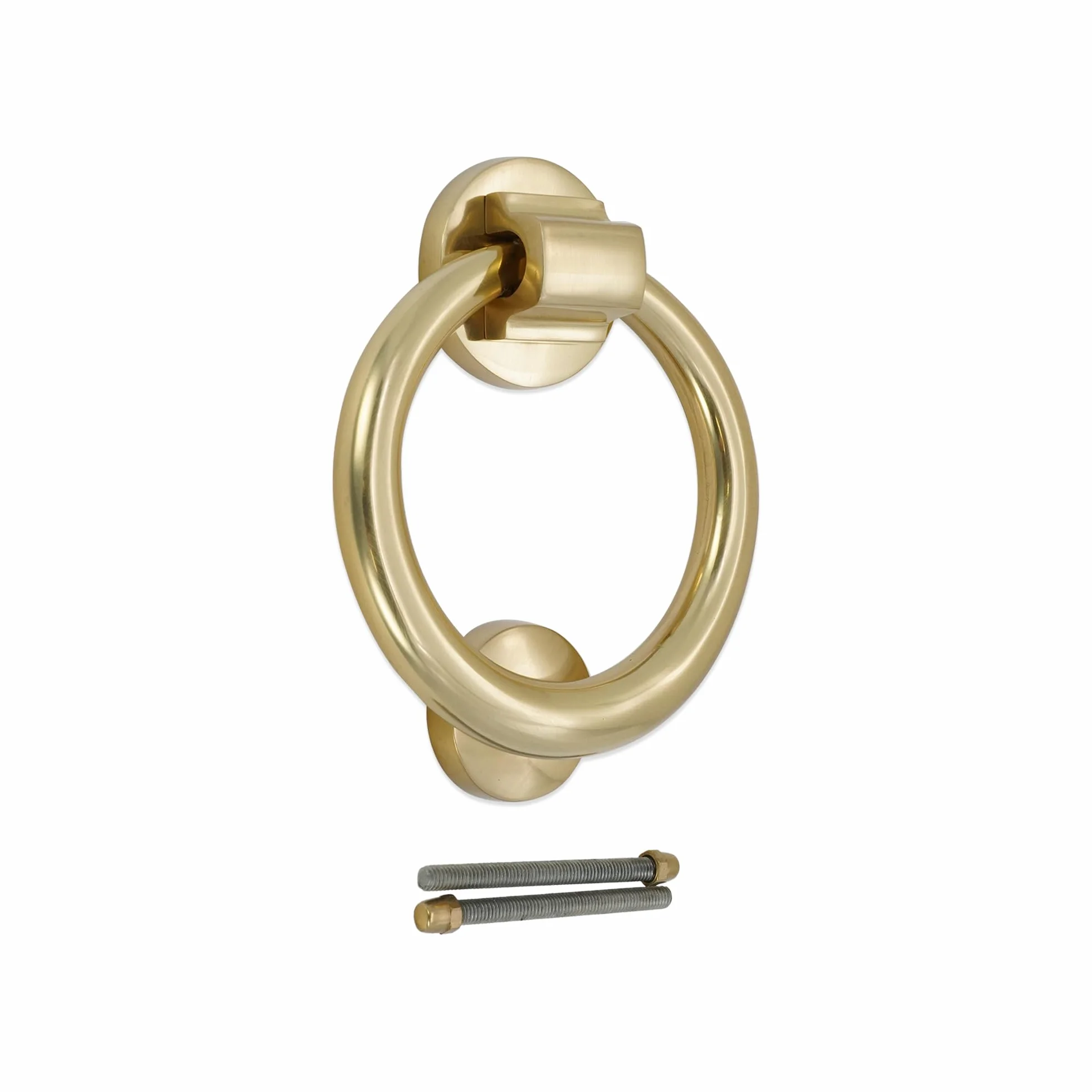 Infinity Decor Solid Brass 5” (12,7 cm) Kołatka do drzwi w kształcie pierścienia w polerowanej mosiądzowej końcówce – Wysokiej jakości ręczna kołatka do drzwi wejściowych