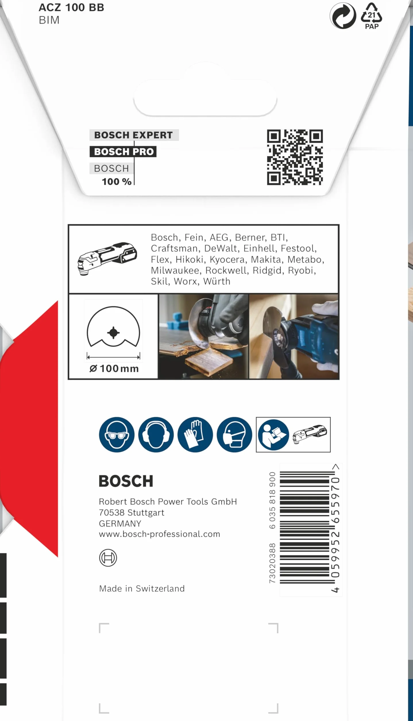 Bosch 1 x PRO Multi Material ACZ 100 BB arkusz do narzędzi wielofunkcyjnych (do kompaktowego laminatu winylowego, PCW, drewna z gwoździami, Ø 100 mm, profesjonalne akcesoria, narzędzie wielofunkcyjne)