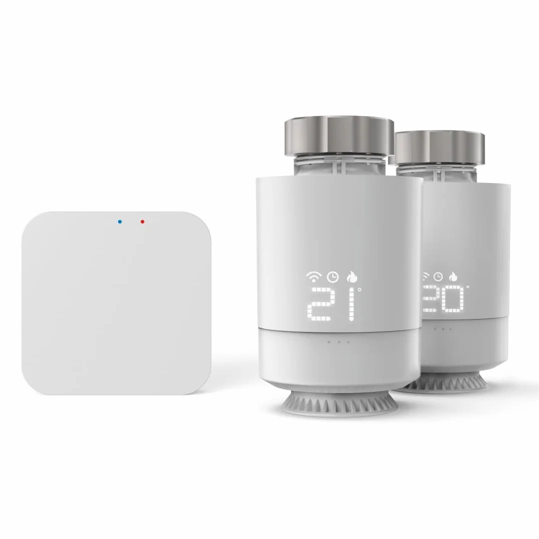 Hama Inteligentny termostat grzejnikowy, zestaw startowy 2 szt. z koncentratorem (sterowanie ogrzewaniem Wi-Fi, regulator ogrzewania Smart Home do wszystkich zaworów, programowalny termostat grzewczy