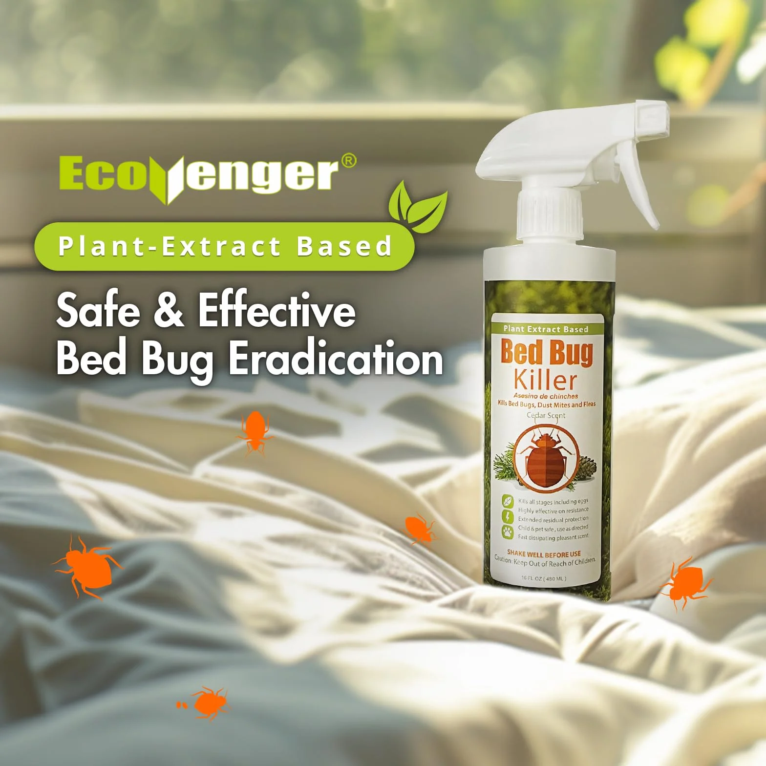 EcoRaider naturalny spray na owady (480 ml), 100% szybka eliminacja + eliminuje jaja i odporne owady, zaawansowana ochrona resztkowa, nietoksyczny + bezpieczny dla dzieci i zwierząt