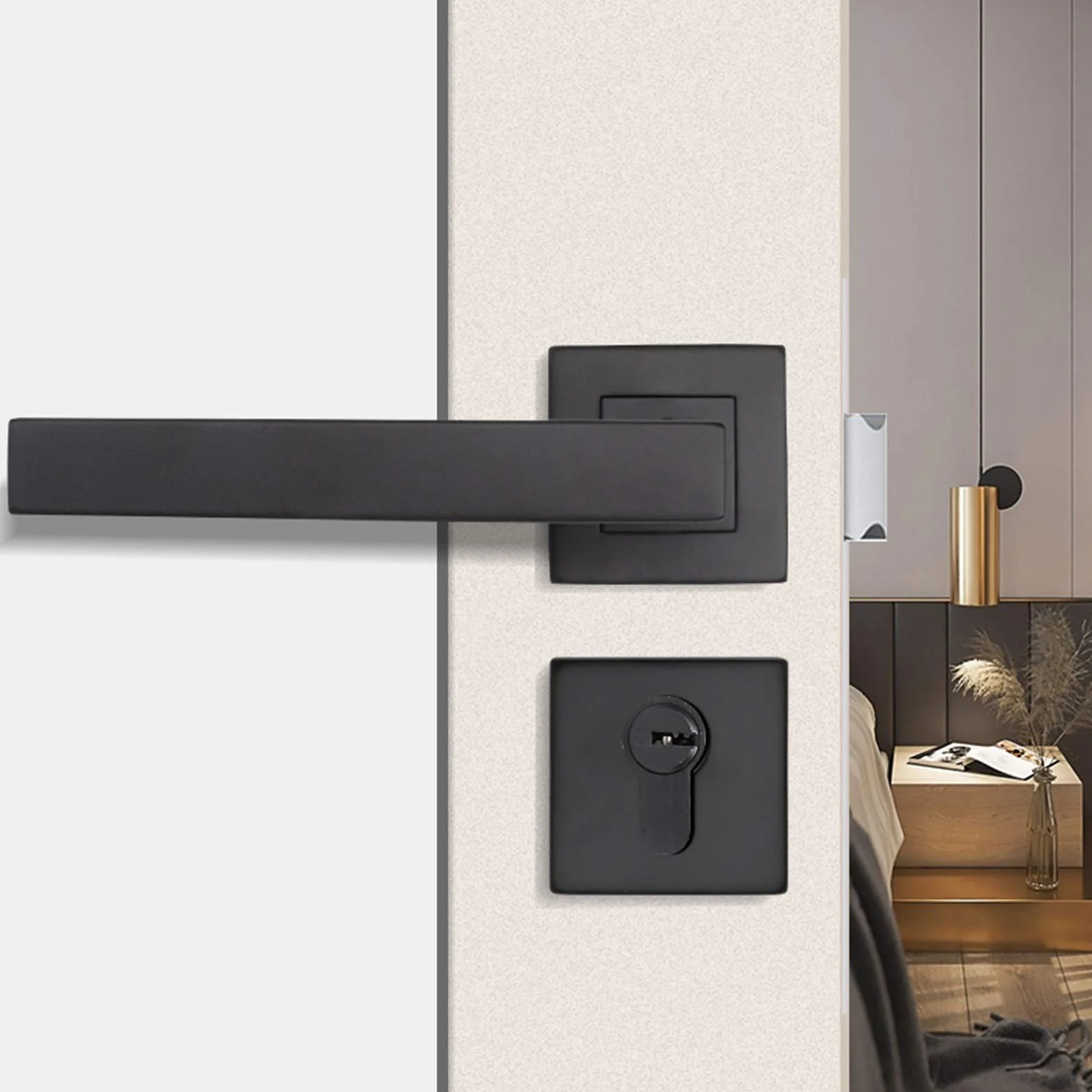 Klamka Ze Stali Nierdzewnej 304 Z Kwadratową Rurką, Wewnętrzne Wejście Do Sypialni, Łazienka, Zewnętrzne Klamki Do Drzwi(BLACK HANDLE)