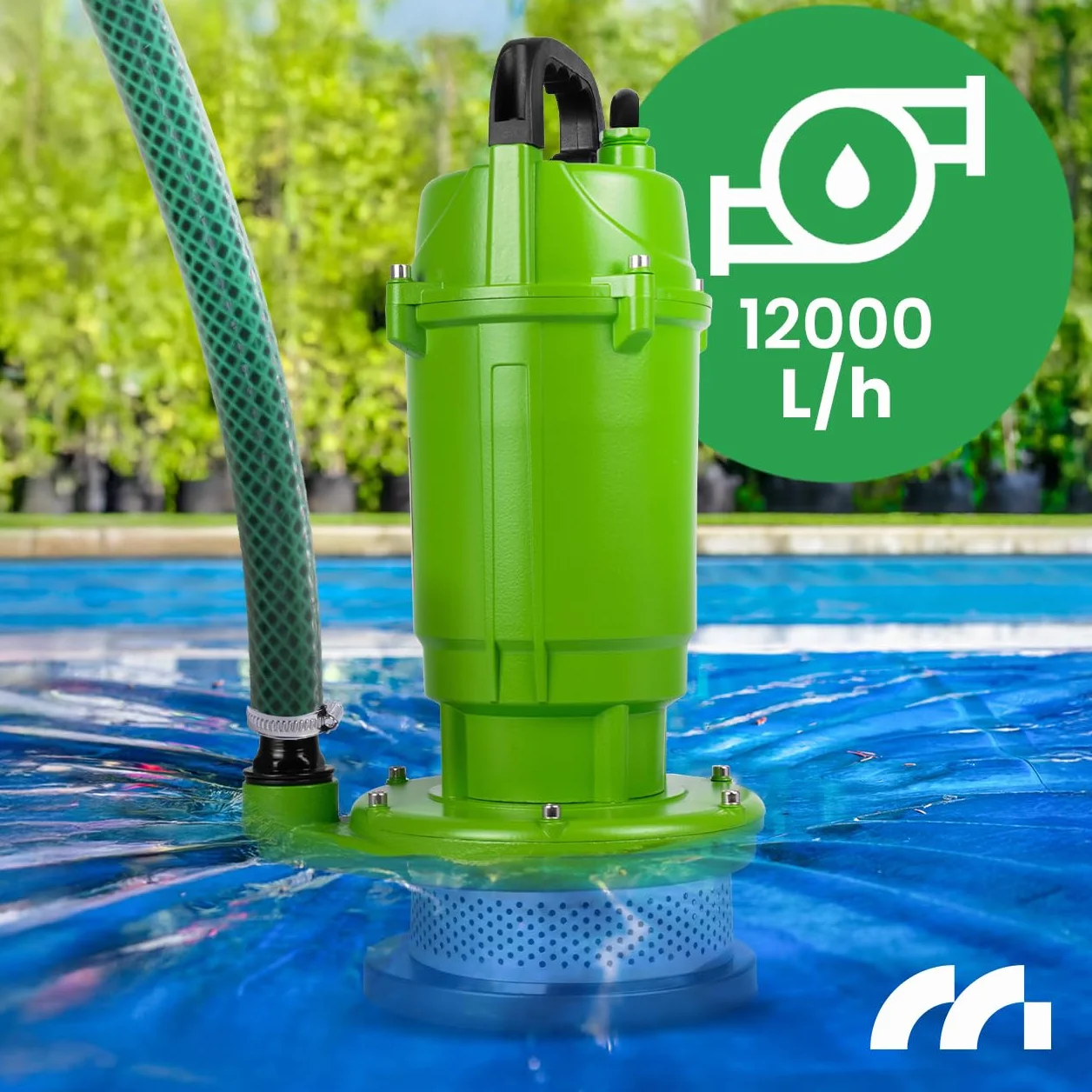 MalTec Pompa zatapialna do ścieków Pompa do czystej wody Pływak 12000 l/h 550W Zielony, Kabel 10m, Zanurzenie do 8m Ogród