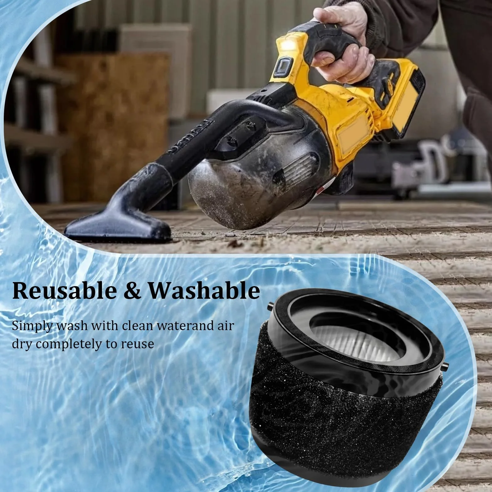 Akcesoria do filtrów HEPA do odkurzacza do DEWALT DCV501HB / DCV5011H część zamienna, nadaje się do prania i wielokrotnego użytku, 4 sztuki zamiennych filtrów + 1 szczotka do czyszczenia