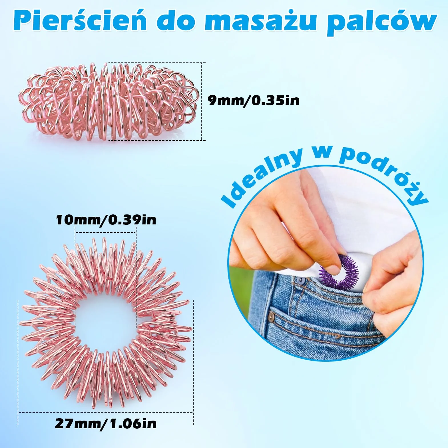 Zestaw 12 Pierścieni do Akupresury 27 mm, Pierścienie Masujące z Wypustkami do Redukcji Stresu i Krążenia Krwi
