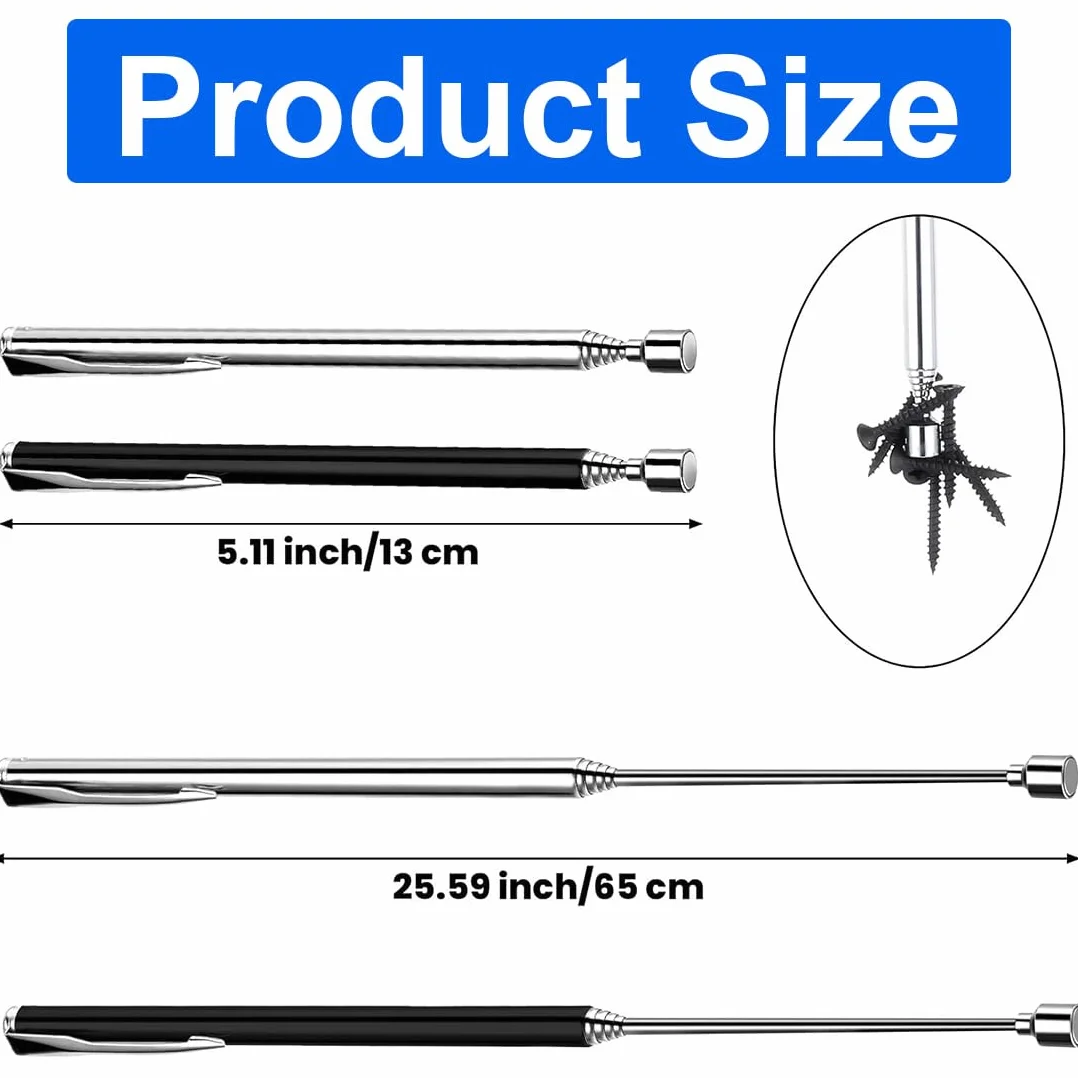 2 magnesy teleskopowe, wysuwane do 64 cm, ze stali nierdzewnej, do śrub, nakrętek kluczowych, części metalowych