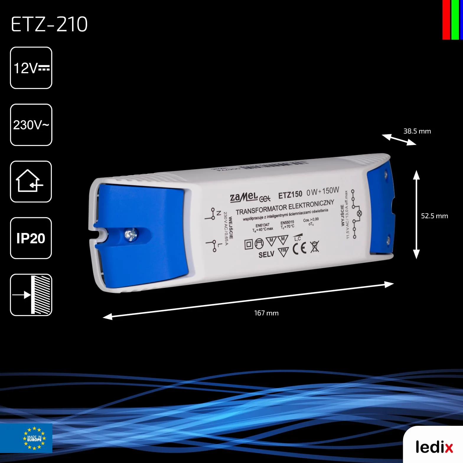 ETZ-250 x transformator elektroniczny 12 V 250 W, srebrny