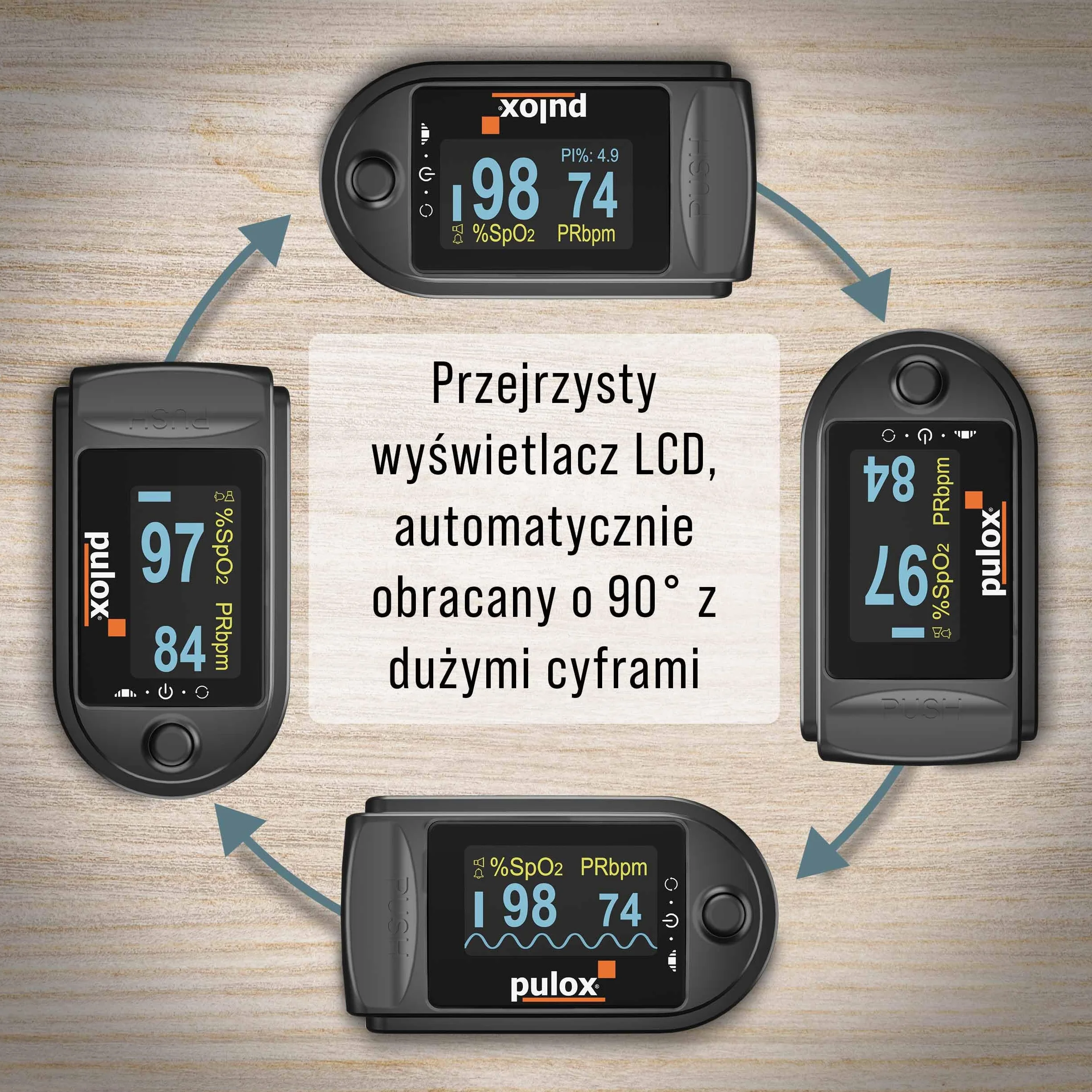 Pulox PO-200A pulsoksymetr z alarmem i dźwiękiem tętna, czarny