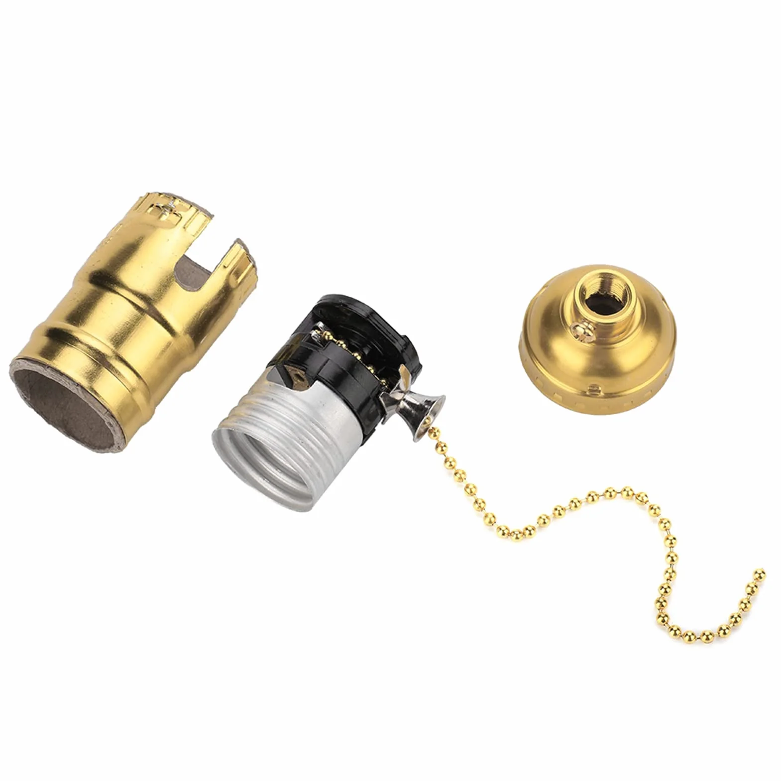 Świetlne Gniazdo, Uchwyt Podstawy Lampy, śruba E27 Kompatybilny Styl Vintage, Prosty Wzór Domu, Kuchnia, Bar z łańcuchem Ciągniętym (GOLD)