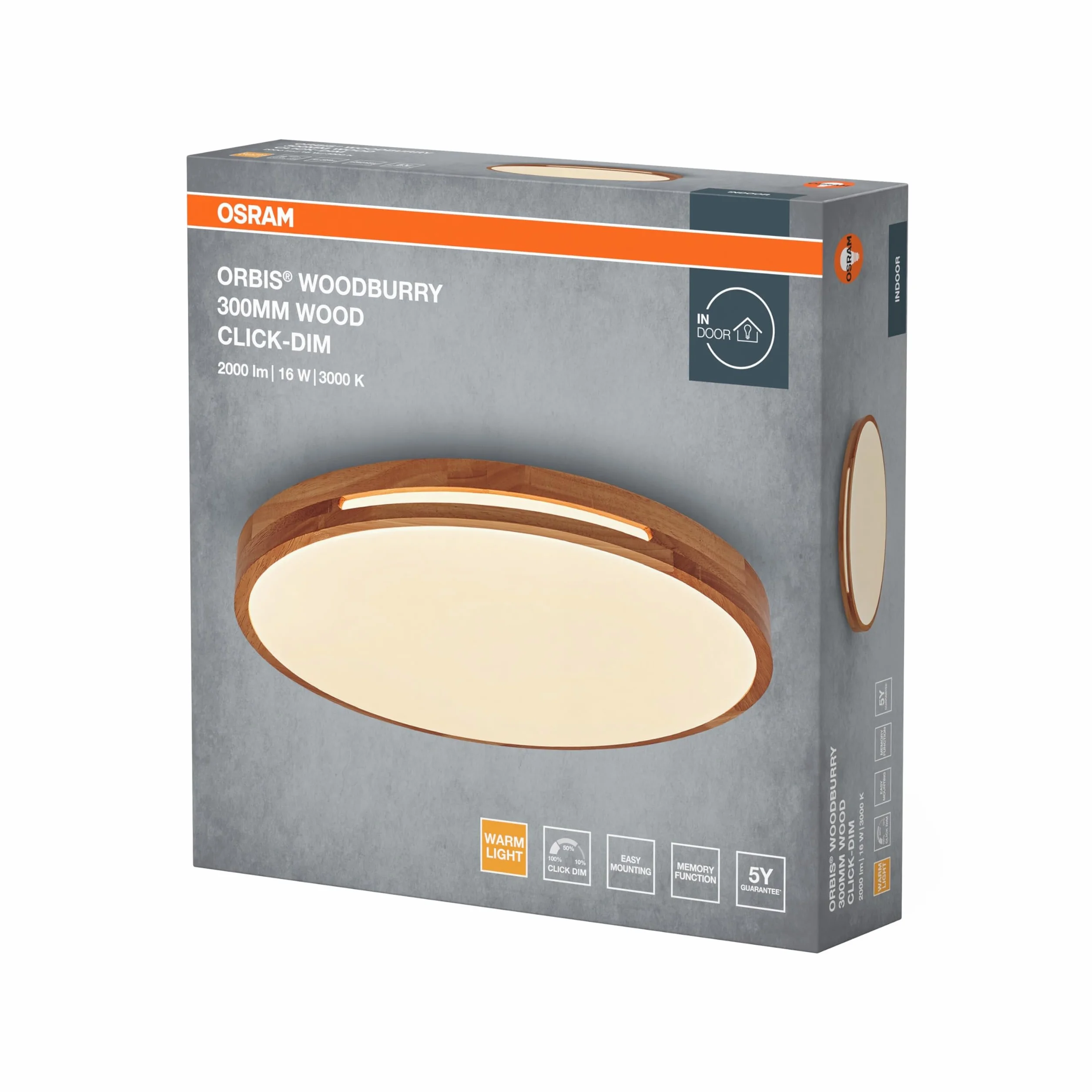 OSRAM ORBIS Woodburry lampa ścienna/sufitowa LED 16W 1000lm 3000K średnica 300mm IP20