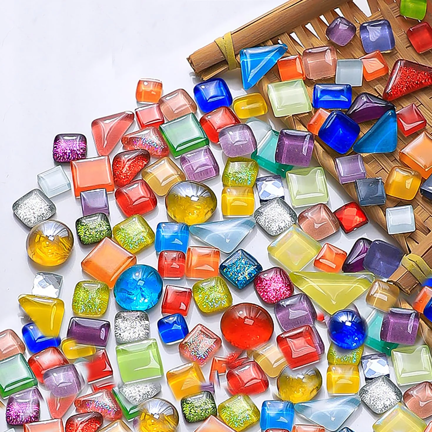 1000 g kolorowych szklanych kamieni mozaikowych, nieregularne płytki mozaikowe, małe mini płytki mozaikowe do majsterkowania, do dekoracji domu, ramek na zdjęcia, doniczek, projektów