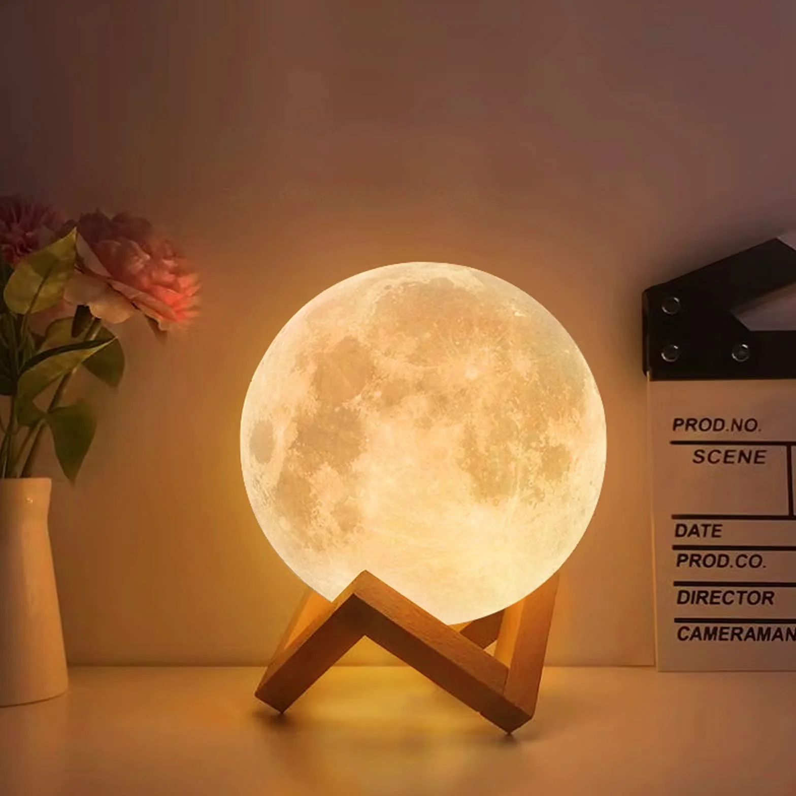 CPROSP Lampa księżycowa z nadrukiem 3D, lampa księżycowa, kula 15 cm, Lunalamp z pilotem zdalnego sterowania, lampa Moonlight z możliwością ściemniania, światło księżyca RGB 16 zmiana koloru