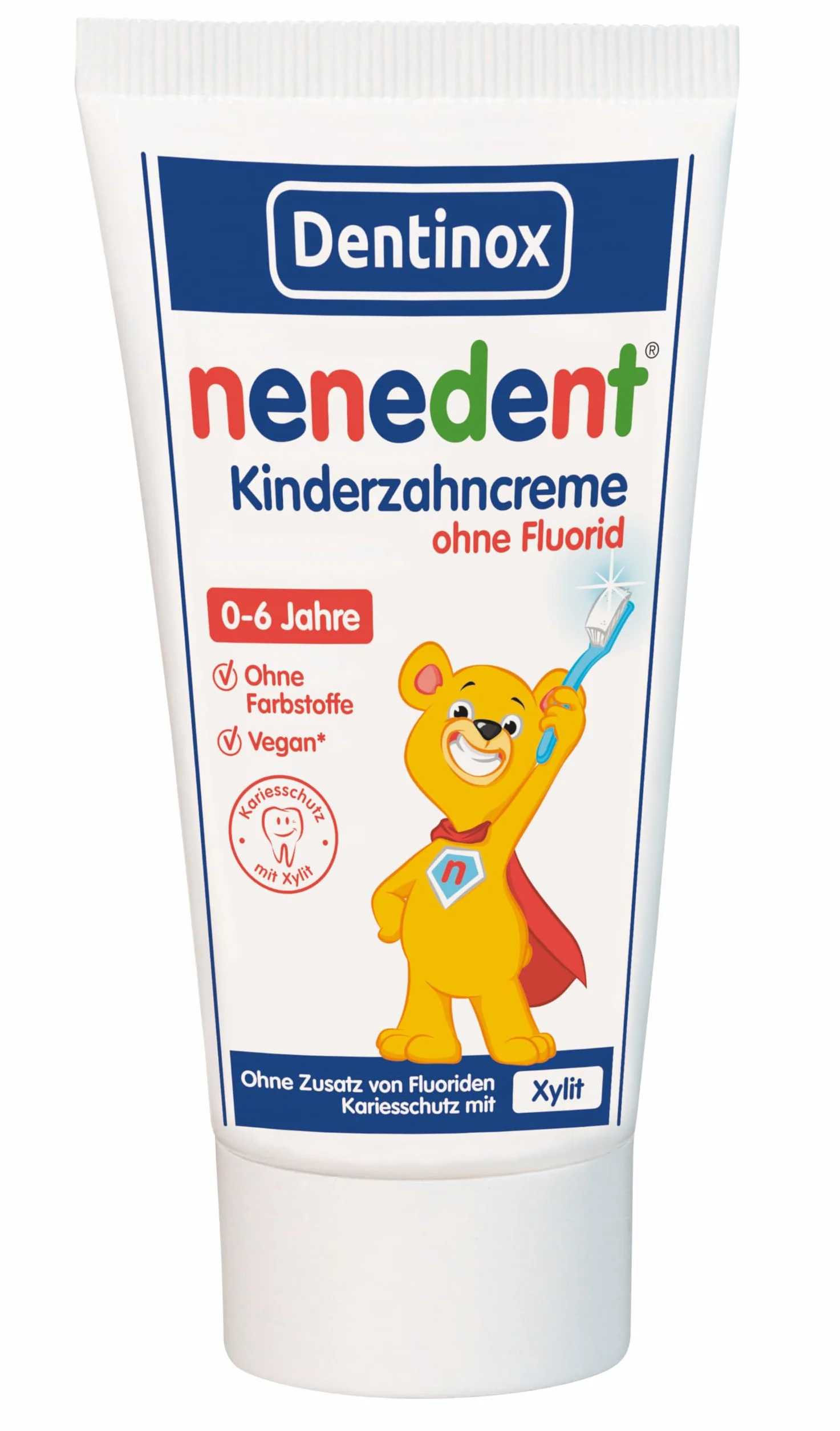 nenedent® Pasta do zębów dla dzieci bez fluorku | bez próchnicy zębów, również bez fluoru, dla dzieci w wieku 0-6 lat, 13% ksylitolu, 1 x 50 ml