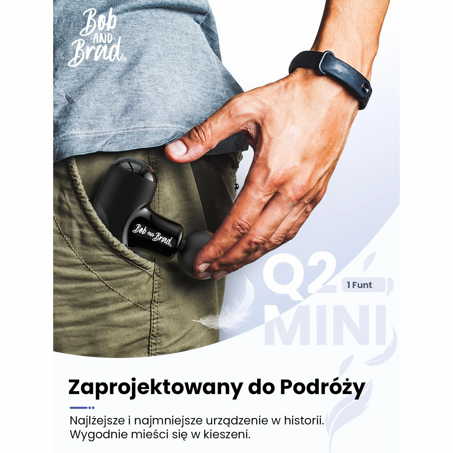 BOB AND BRAD Q2 Mini Pistolet do Masażu, Przenośny Masażer Mięśni Pleców i Barków, Cichy Silnik Bezszczotkowy, Szybkie Ładowanie USB-C, Etui Podróżne, do Biura, Podróży i Sportu, Czarny