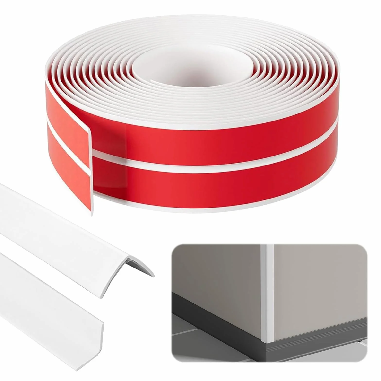 Listwy ścienne samoprzylepne PVC elastyczne 3 cm x 3 cm x 8 m biała ochrona krawędzi