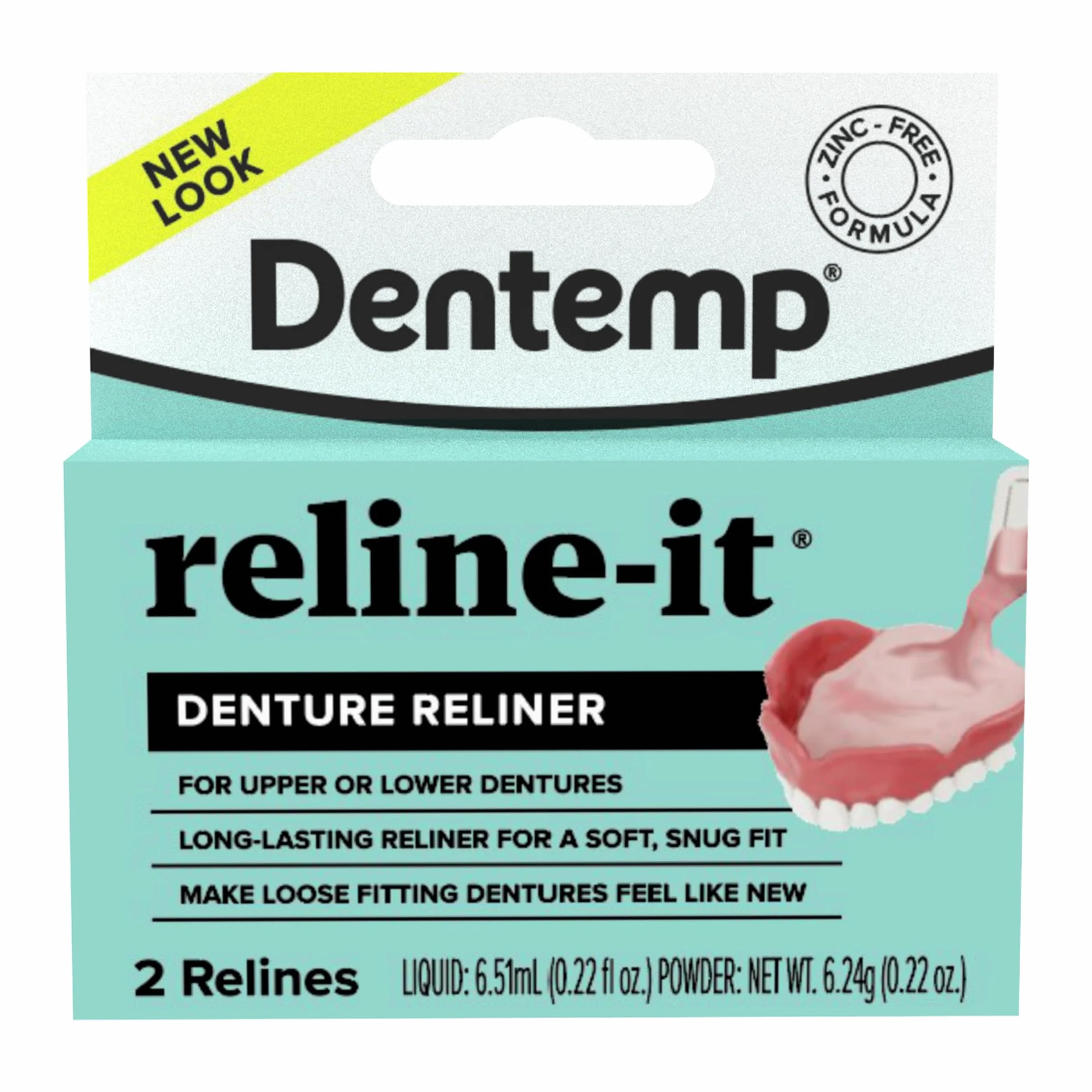 Dentemp Zestaw do zmiany protezy – Advanced Formula Reline It Denture Reliner – zestaw protez do naprawy i dokręcania protez zarówno górnych, jak i dolnych