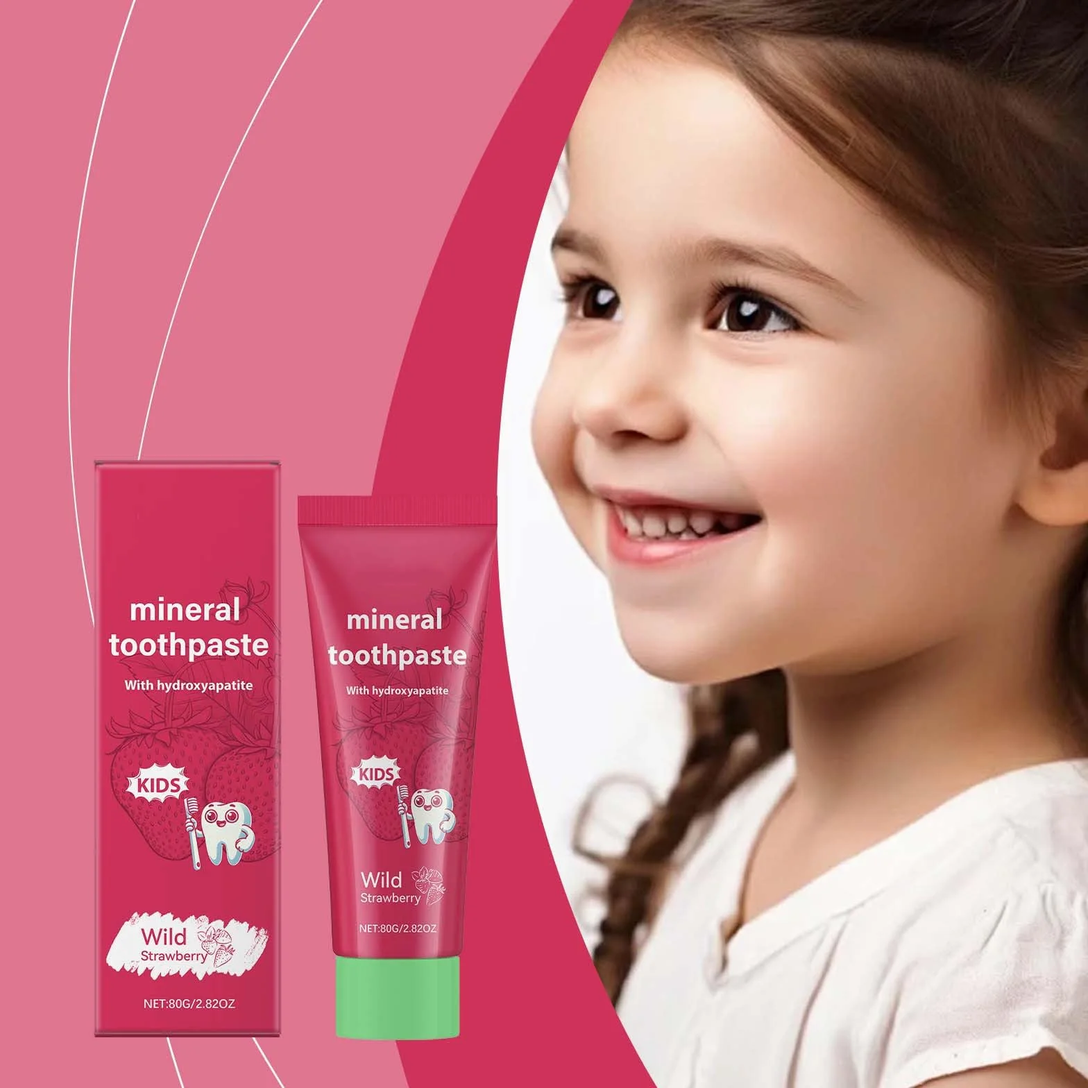 Hydroxyapatite pasta do zębów z truskawkami – zaprojektowana dla dzieci, naturalna probiotyk hydroksyapatyt, pasta do zębów dla dzieci, pasta do zębów przeciwko próchnicy zębów do ochrony szkliwa