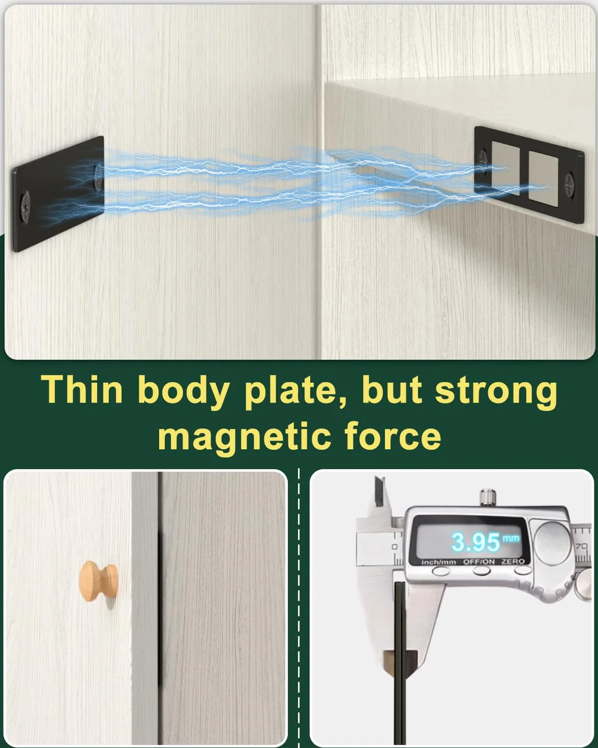 Jiayi Ultra cienki zatrzask magnetyczny, mocne, 4 sztuki, magnesy do drzwi szafy, szuflady, zamknięcie magnetyczne do szafy, podwójne magnesy do zamykania mebli, szafy, drzwi, kolor czarny