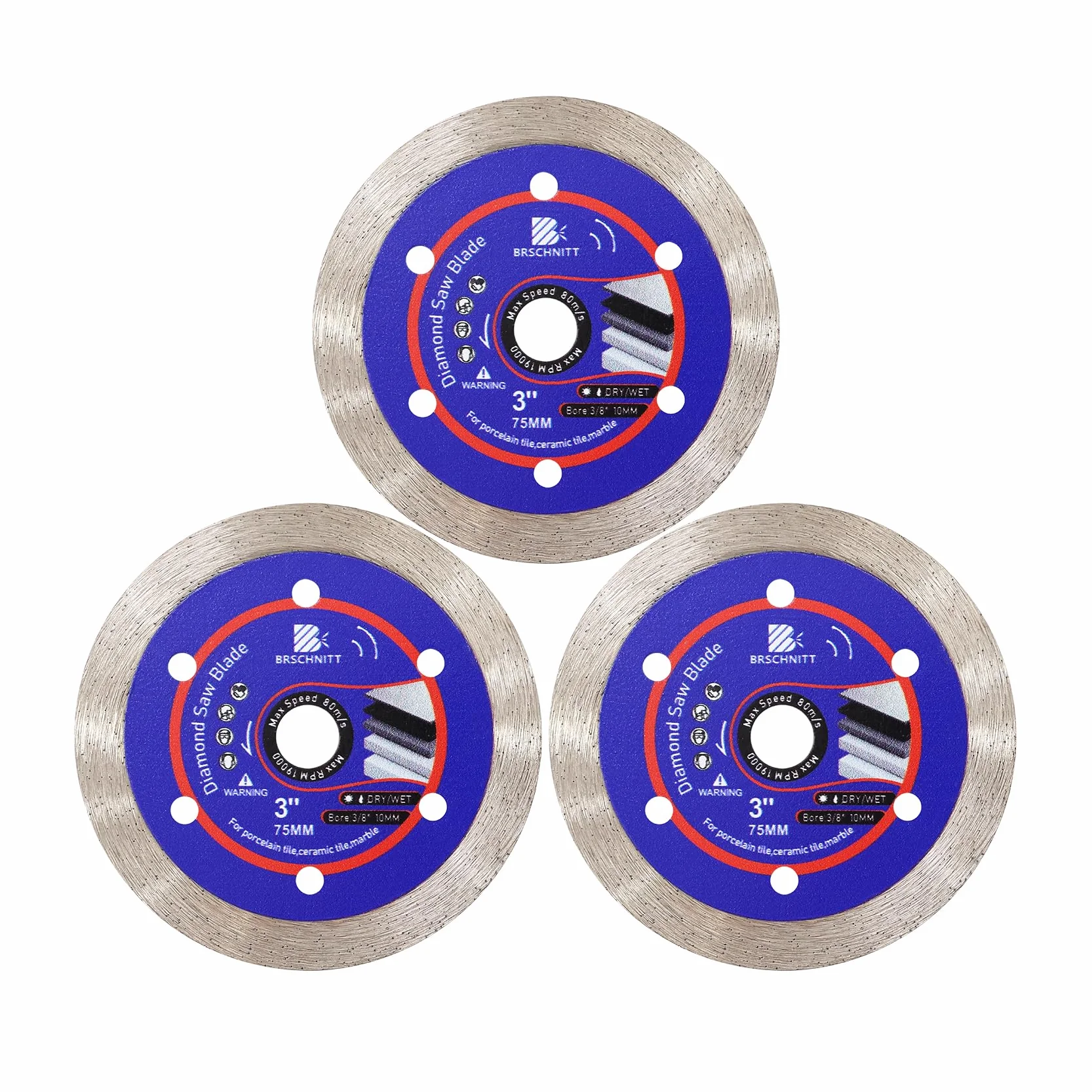 Diamentowa ceramiczna tarcza tnąca, 75 mm, 3 szt., 7,6 cm, diamentowe ostrze do płytek ceramicznych, płytek porcelanowych, marmurowych altan, 10 mm