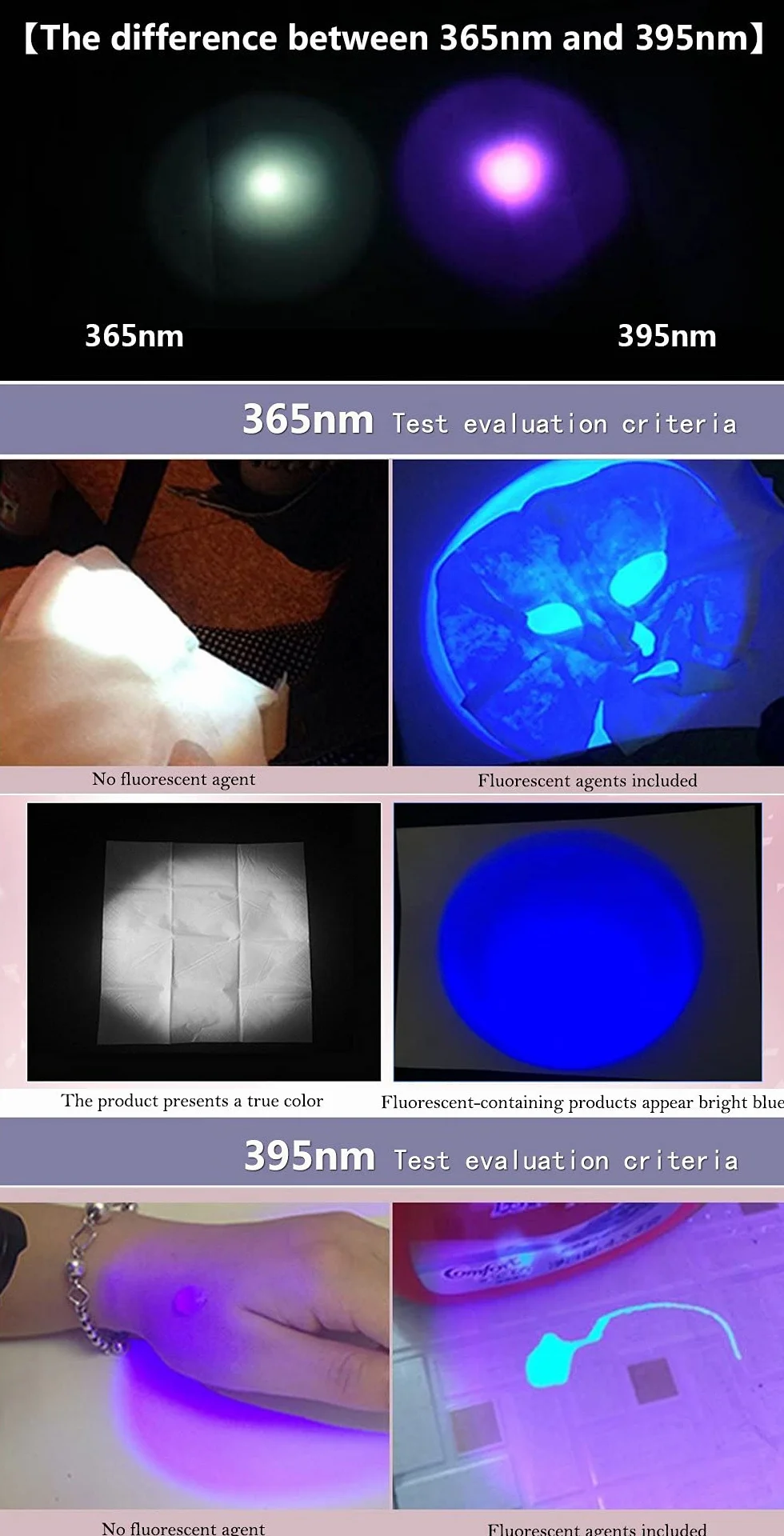 DARKBEAM Latarka UV 365 nm i 395 nm, czarne światło, ultrafioletowe, LED, przenośna, mini, ręczna, wykrywacz plam moczu psa, 370 nm, identyfikacja banknotów, utwardzanie żywicy