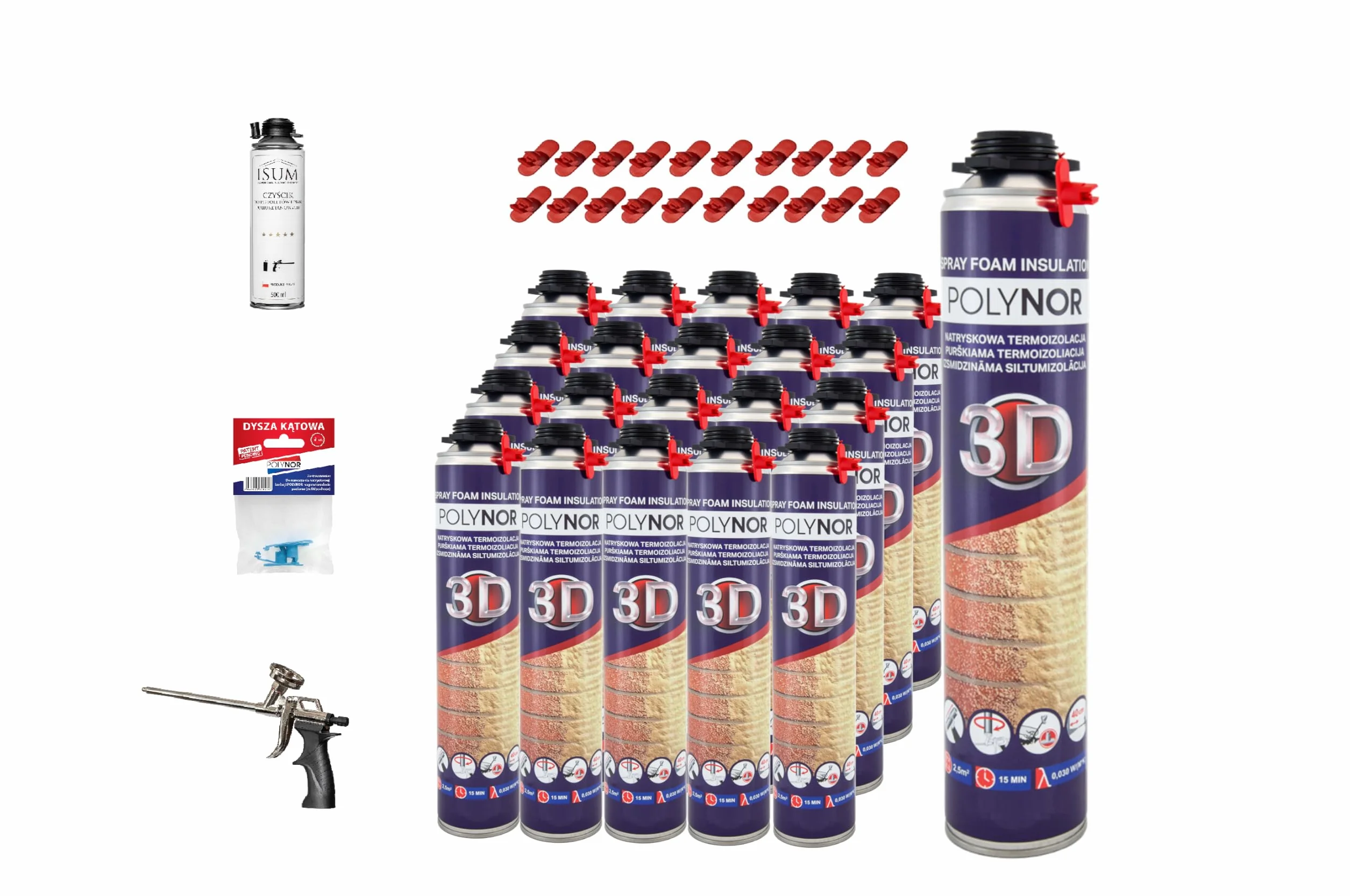 POLYNOR 3D Izolacja Cieplna PUR XXL - 850ml - 20 szt - Pistolet do piany | natryskowa izolacja termiczna, pianka montażowa, poliuretanowa, ociepleniowa, izolacja ścian, dachów, sufitów, rur, aerozol