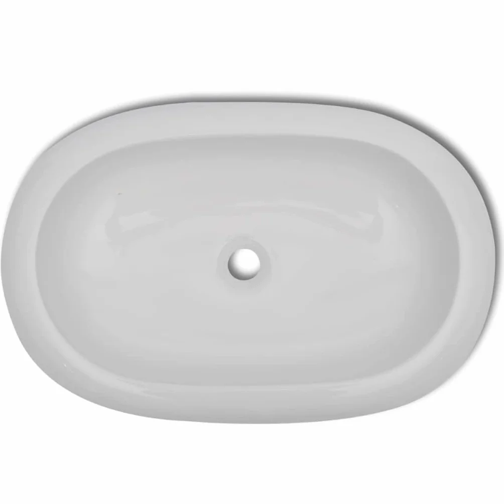 Ceramiczna umywalka umywalka owalna biała 63 x 42 cm | Powierzchnia o wysokim połysku, nowoczesne wzornictwo, łatwe czyszczenie, średnica odpływu 4,5 cm