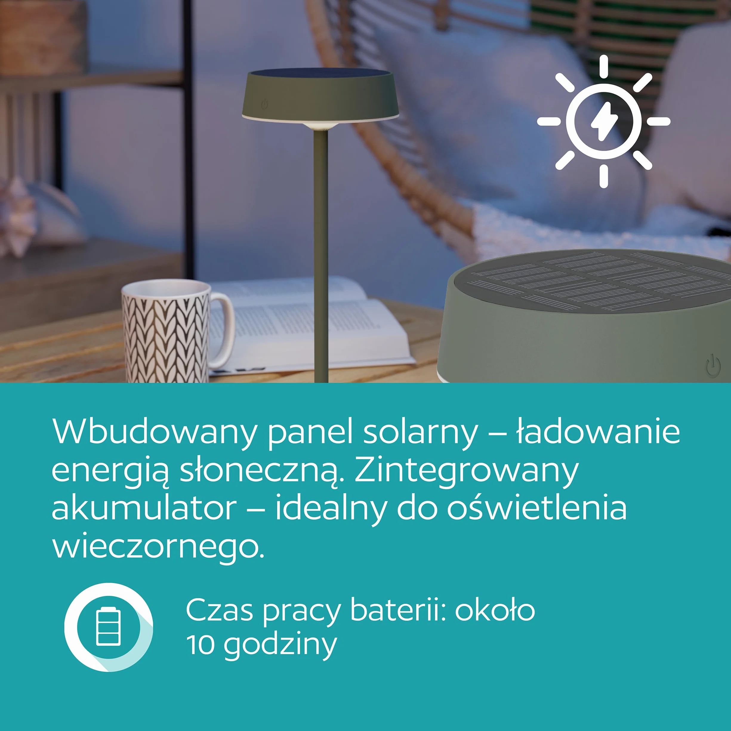 EGLO Simeri Solarna lampa stołowa LED na zewnątrz, bezprzewodowa lampa stołowa na baterie, dotykowa, ściemniana, z metalu w kolorze zielonym, ciepła biel, neutralna biel, zimna biel, IP54