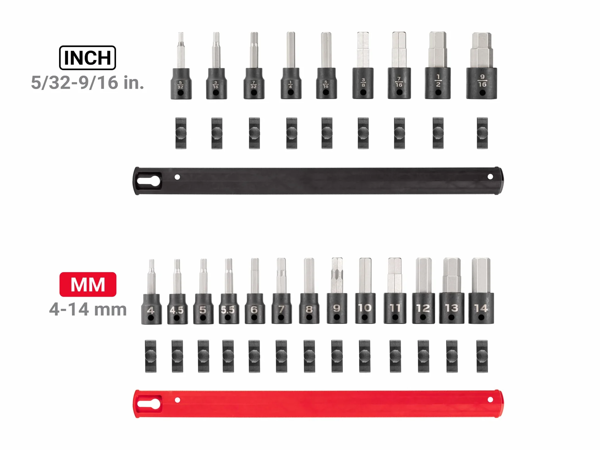 TEKTON Zestaw nasadek udarowych 3/8 cala z szynami, 22-częściowy (5/32-9/40.6 cm, 4-14 mm) | SIB91201