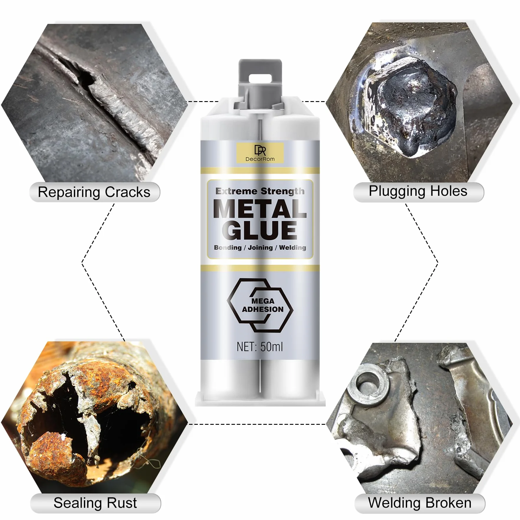 DecorRom Metalowy Klej Epoksydowy 100 ml - Dwuskładnikowy, Mocny, Wytrzymały, Do Metalu, Stal, Aluminium i Inne