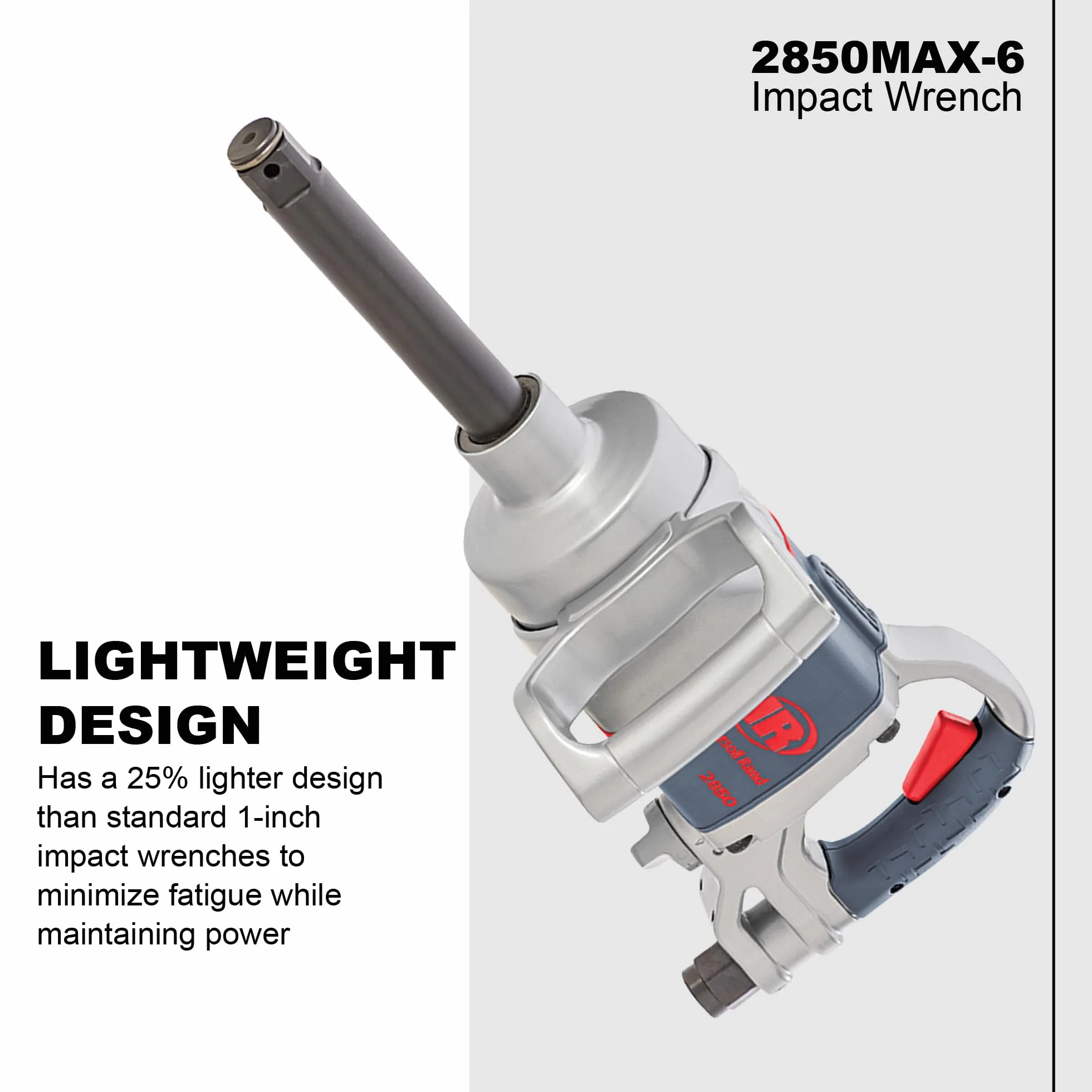 Ingersoll Rand 2850MAX-6 Pneumatyczny Klucz Udarowy, 1 Cal, Przedłużone Kowadło, 6 Calowe Przedłużenie, Lekka Konstrukcja, 2847 Nm Momentu Obrotowego i 5500 RPM, Regulowany Uchwyt