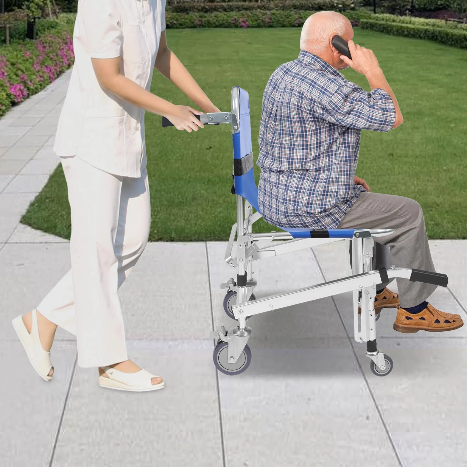 Krzesło schodowe składane aluminiowe dla seniorów z pasami bezpieczeństwa 160 kg