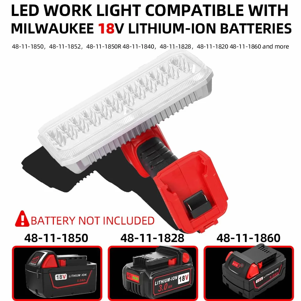 Bezprzewodowa lampa robocza 40 W do akumulatorów litowo-jonowych Milwaukee 18 V, reflektor roboczy LED z portem USB, 4200 lm stop aluminium, super jasne oświetlenie robocze w miejscu pracy, do użytku