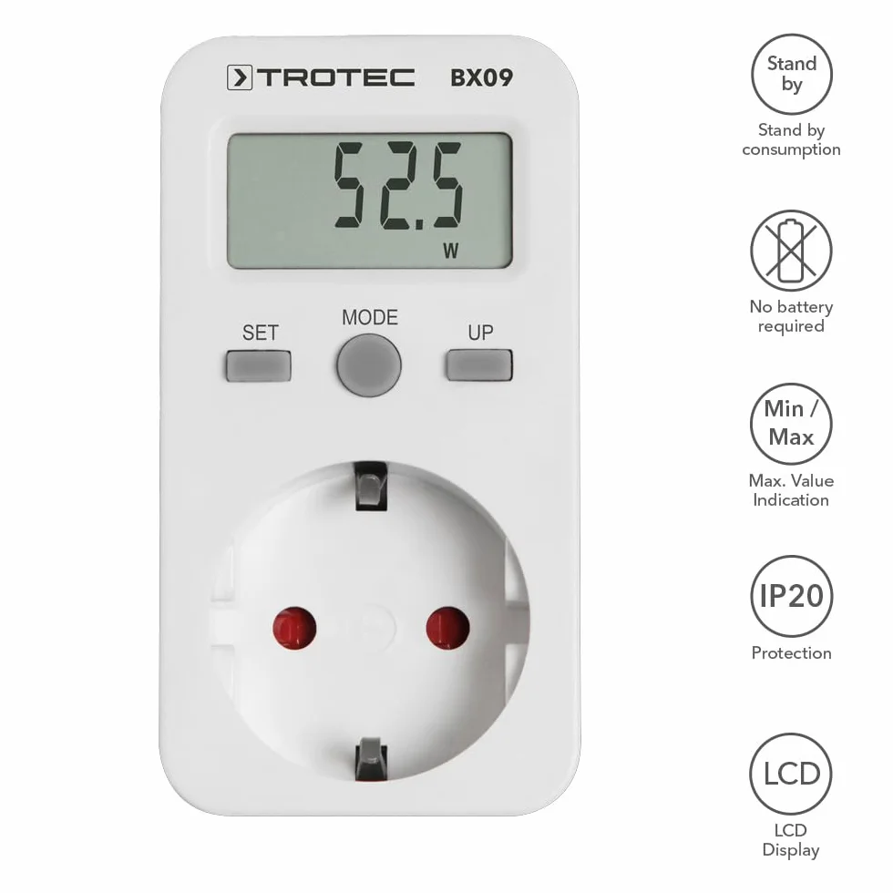 TROTEC BX09 Miernik kosztów energii szybki i prosty pomiar zużycia energii minimalne wskazanie 0,1 W