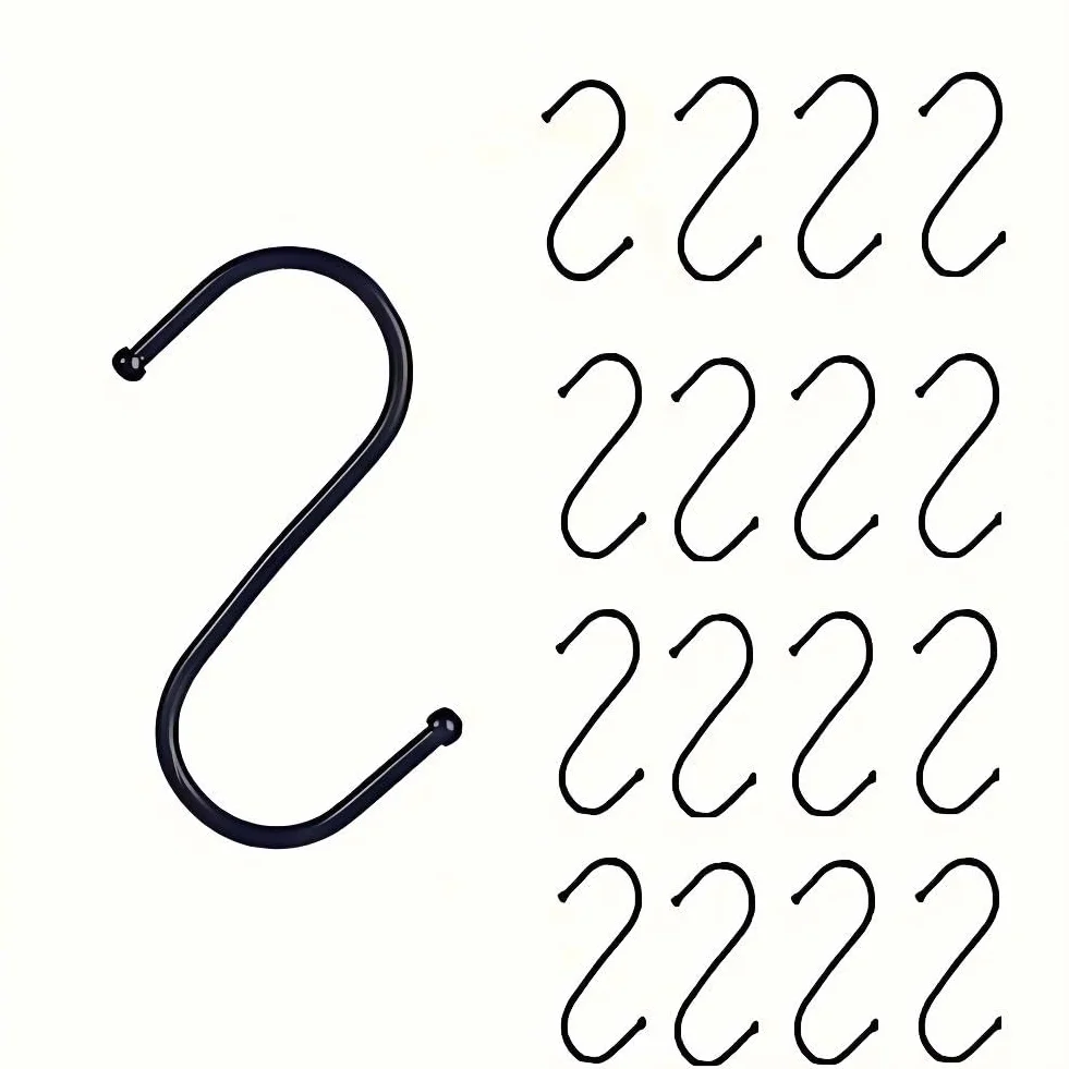 20 sztuk ze stali nierdzewna w kształcie litery S, kuchenne, wielofunkcyjne wieszaki na ubrania w Litery S, solidne do łazienki, sypialni i kuchni (Mała L-7 cm, Czarny)