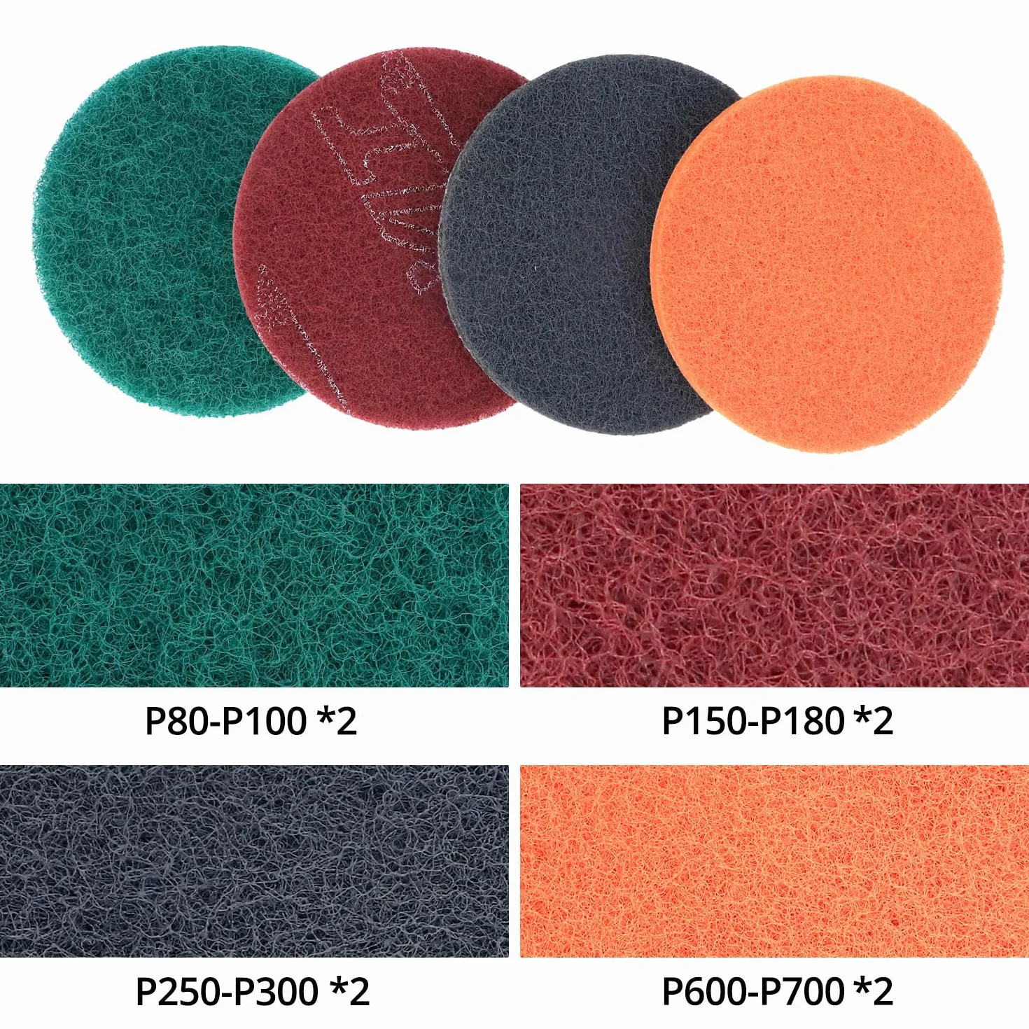 QWORK® 8 sztuk ściereczki do polerowania 125 mm, ziarnistość P80-P150-P250-P600, odporne na wodę i olej, do szlifierek okrągłych i mimośrodowych