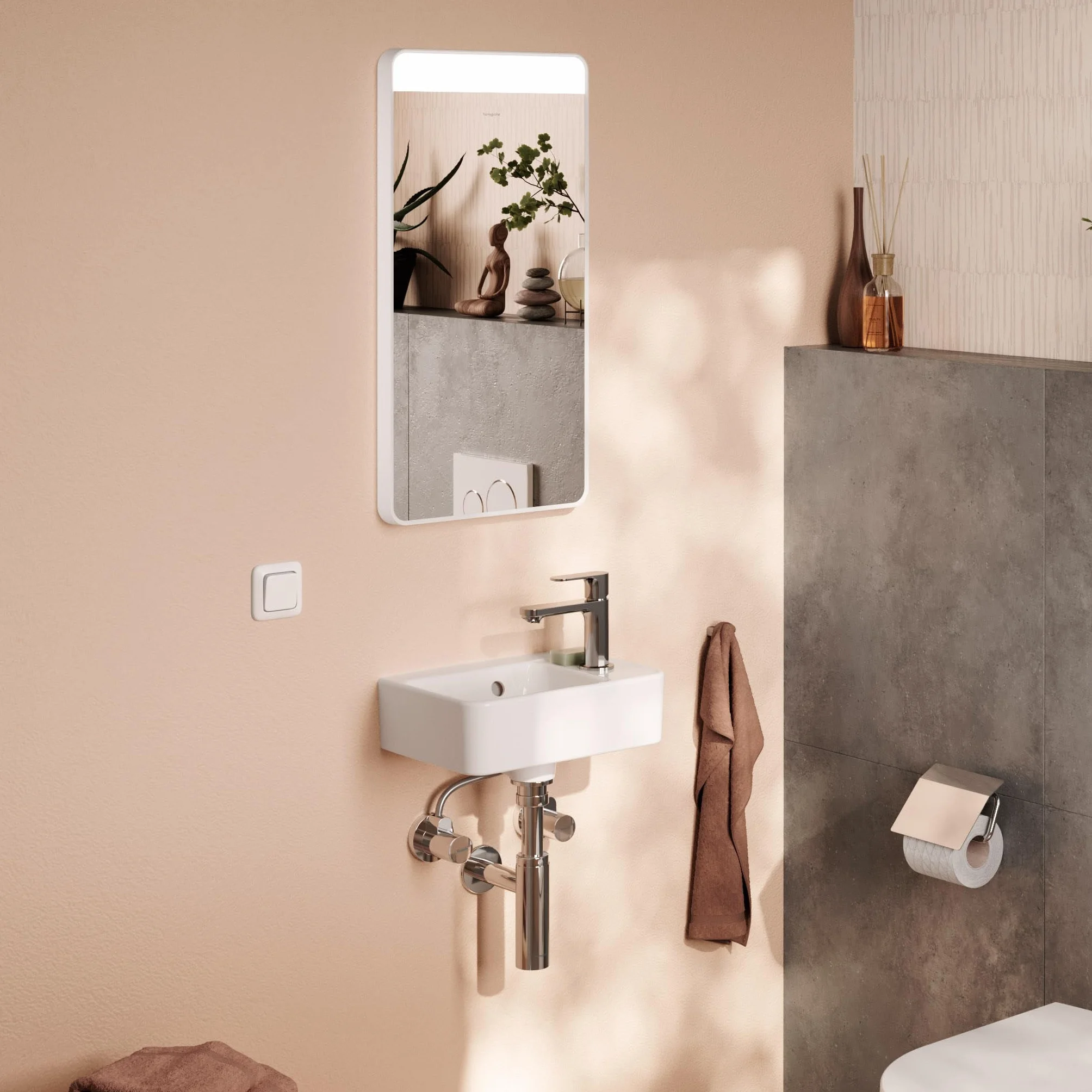 hansgrohe Xanuia Q - umywalka ręczna, mała umywalka 360 x 250 x 105 mm z otworem na kran i przelewem, umywalka WC dla gości, wisząca na ścianie, biała, 60129450