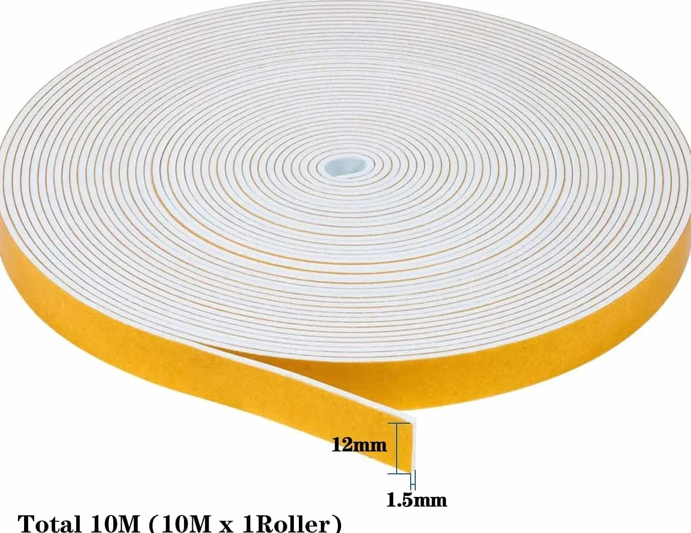 Uszczelka do drzwi, taśma uszczelniająca, samoprzylepna, 12 mm (szer.) x 1,5 mm (śr.) / 10 m (dł.), biała, izolacja akustyczna