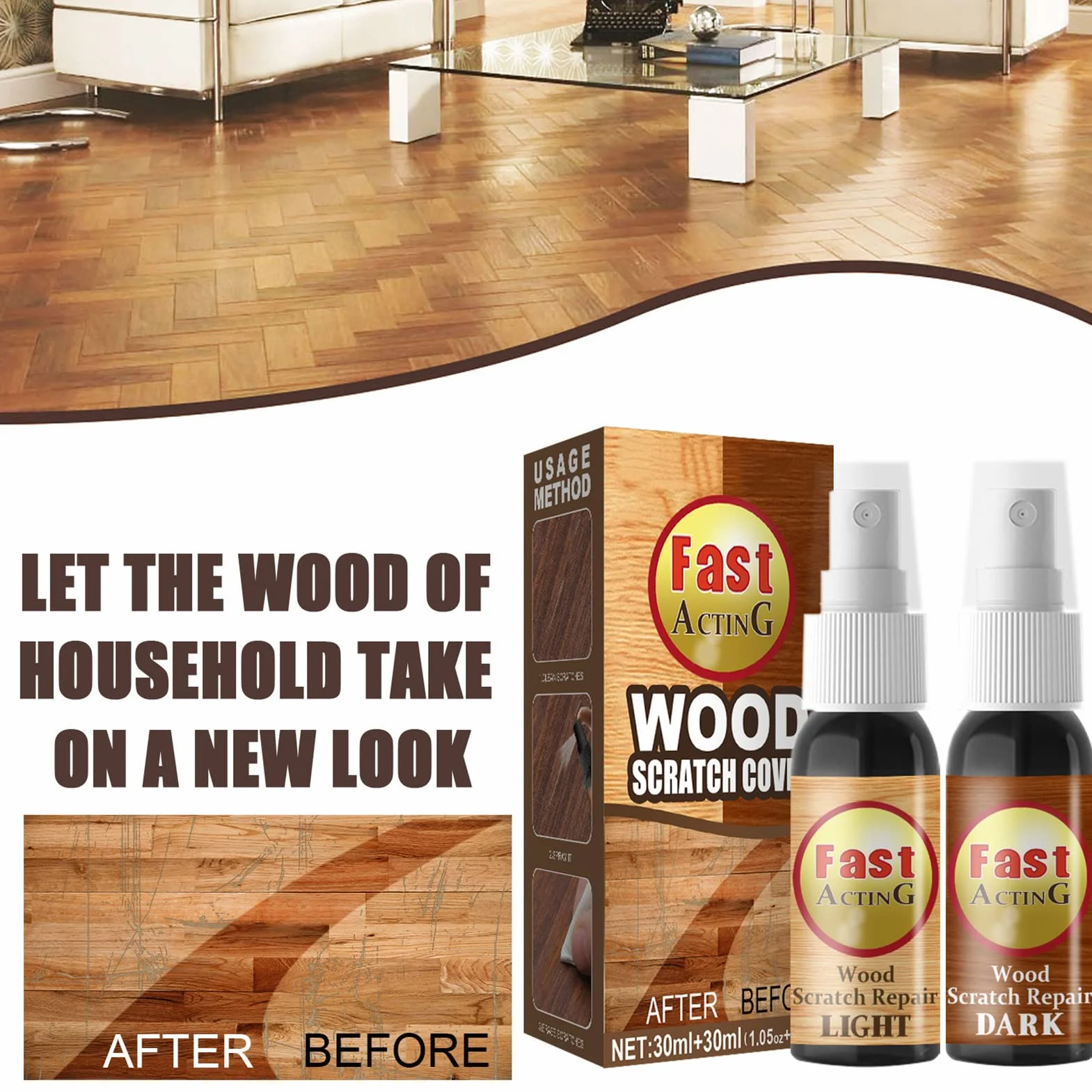 Usuwanie zarysowań z parkietu, Wood Floor Scratch Remover, 2 sztuki zestaw do usuwania zarysowań, szybko działający środek do polerowania mebli do wykańczania drewnianych stołów/łóżek/podłóg