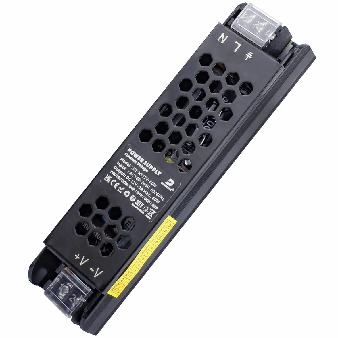 DUSKTEC Transformator LED 12 V sterownik 60 W, zasilacz kierowcy 5 A, zasilacz prądu stałego niskiego napięcia, konwerter 220 V AC na DC do taśm świetlnych LED MR16 G4 CCTV