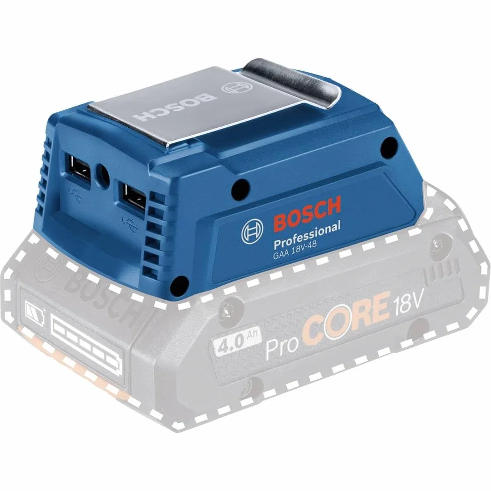 Bosch Professional system 18V: ładowarka GAA 18V-48 (kompaktowy adapter USB do ładowania, prąd ładowania 2x2.4 A)