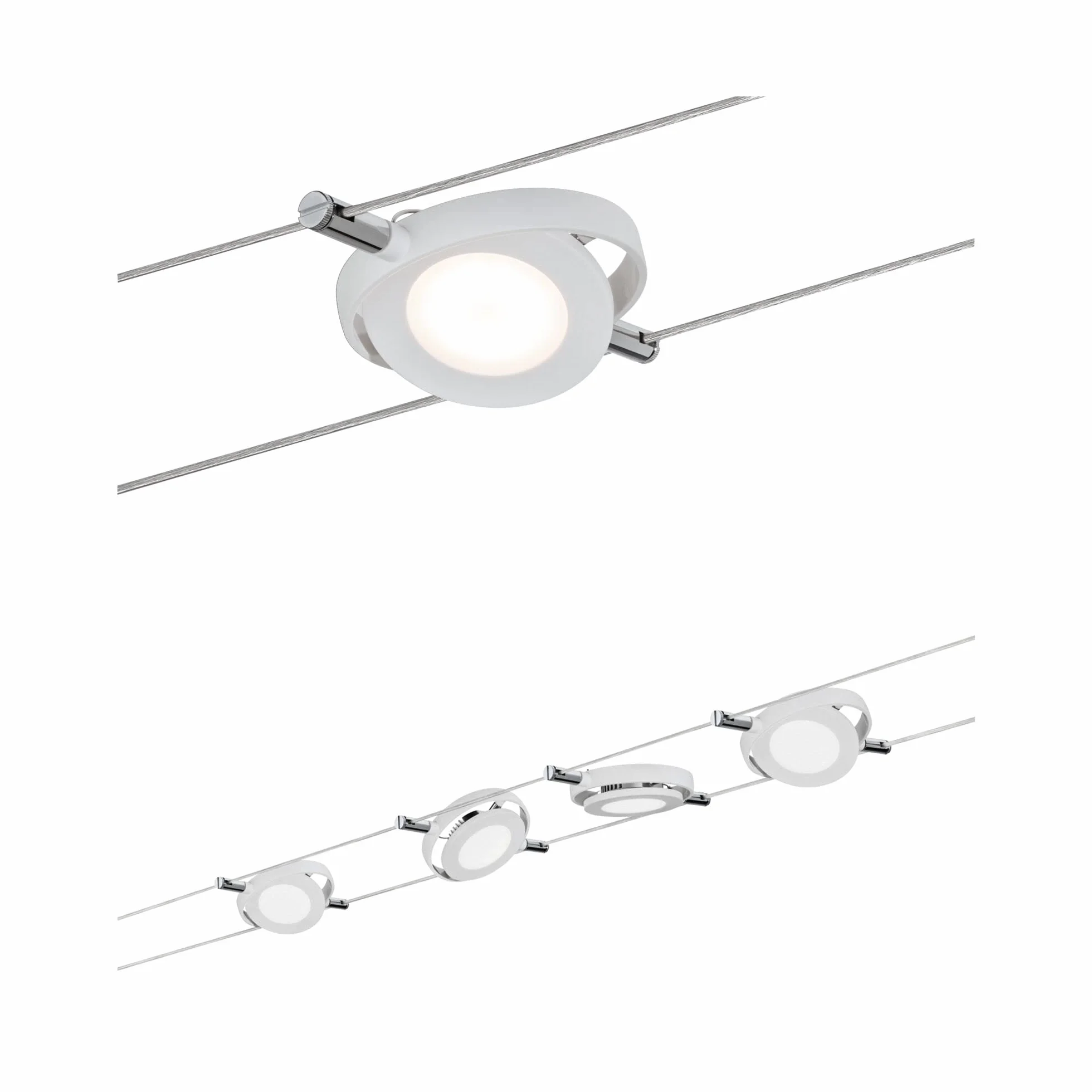 Paulmann 94105 System Linowy Roundmac Zestaw Rozszerzalny Ciepły Biały 4X4W Led Biała Matowa Lampa Wisząca Linowa,Biały Mat,5000 X 160 X 24 Cm, 16.0 Watts