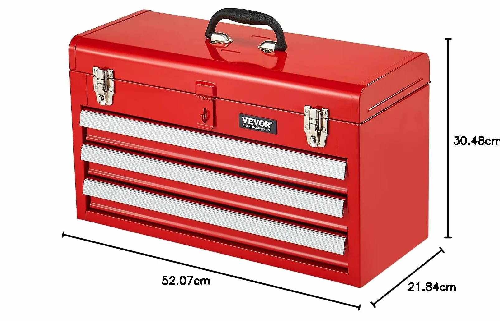 VEVOR Metalowa skrzynka narzędziowa, 52 cm, przenośna metalowa skrzynka narzędziowa z 3 szufladami, mała skrzynia narzędziowa z wkładkami EVA, blokada szuflad z łożyskami kulkowymi i wykończenie
