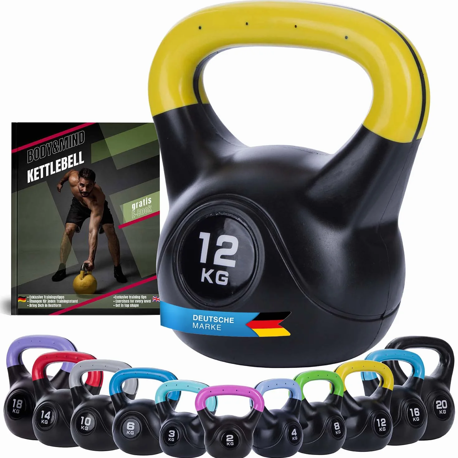 Body & Mind® Kettlebell Ball hantla plastikowa 2-20 kg - Hantla treningowa do treningu siłowego - Profesjonalna hantla fitness swing