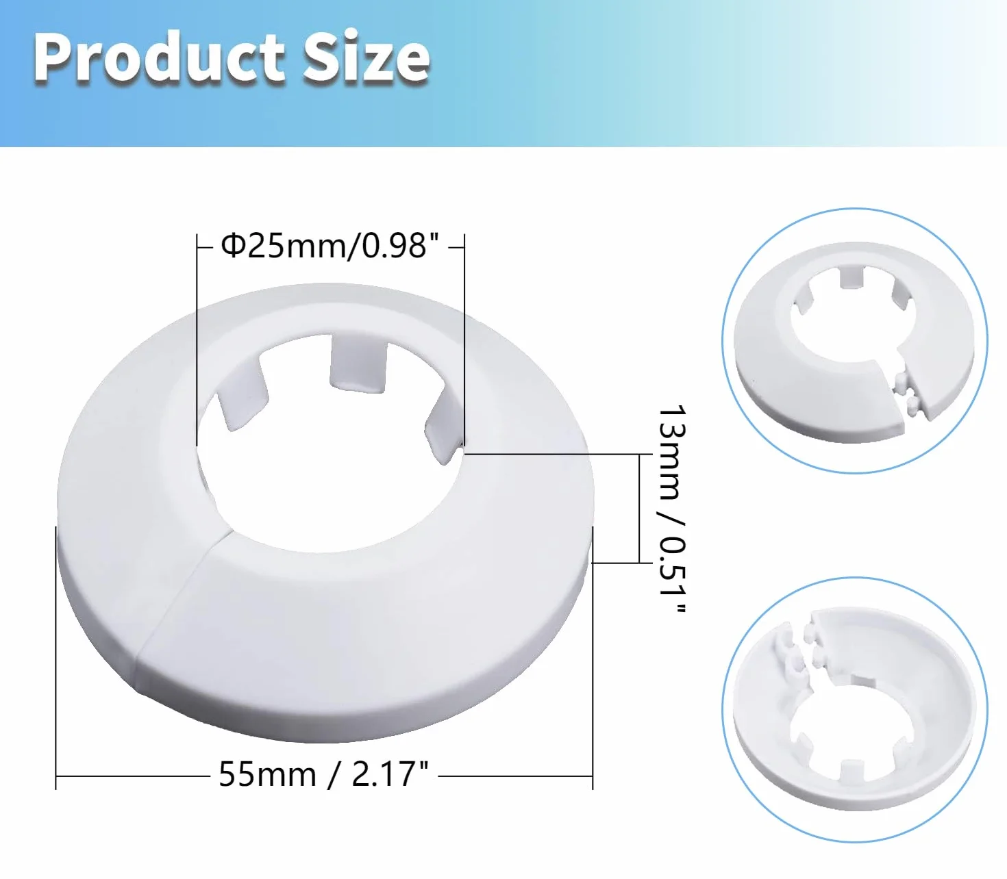 MroMax Pasuje do 2,5 cm średnicy zewnętrznej kołnierz rury wodnej osłona biała osłona rury chłodnicy tworzywo sztuczne PP 25 mm kołnierz rozety do dekoracji rury ściennej 6 szt