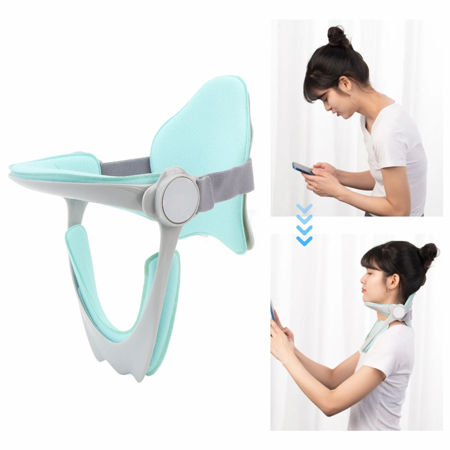 Ergonomiczny stabilizator karku – regulowany 360° korektor postawy do przodu i karku, oddychający materiał, wygodny rozciągacz szyi dla studentów / pracowników biurowych