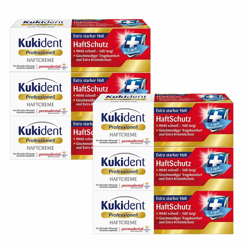 Kukident Zestaw 6 mocnych kremów samoprzylepnych, 40 g