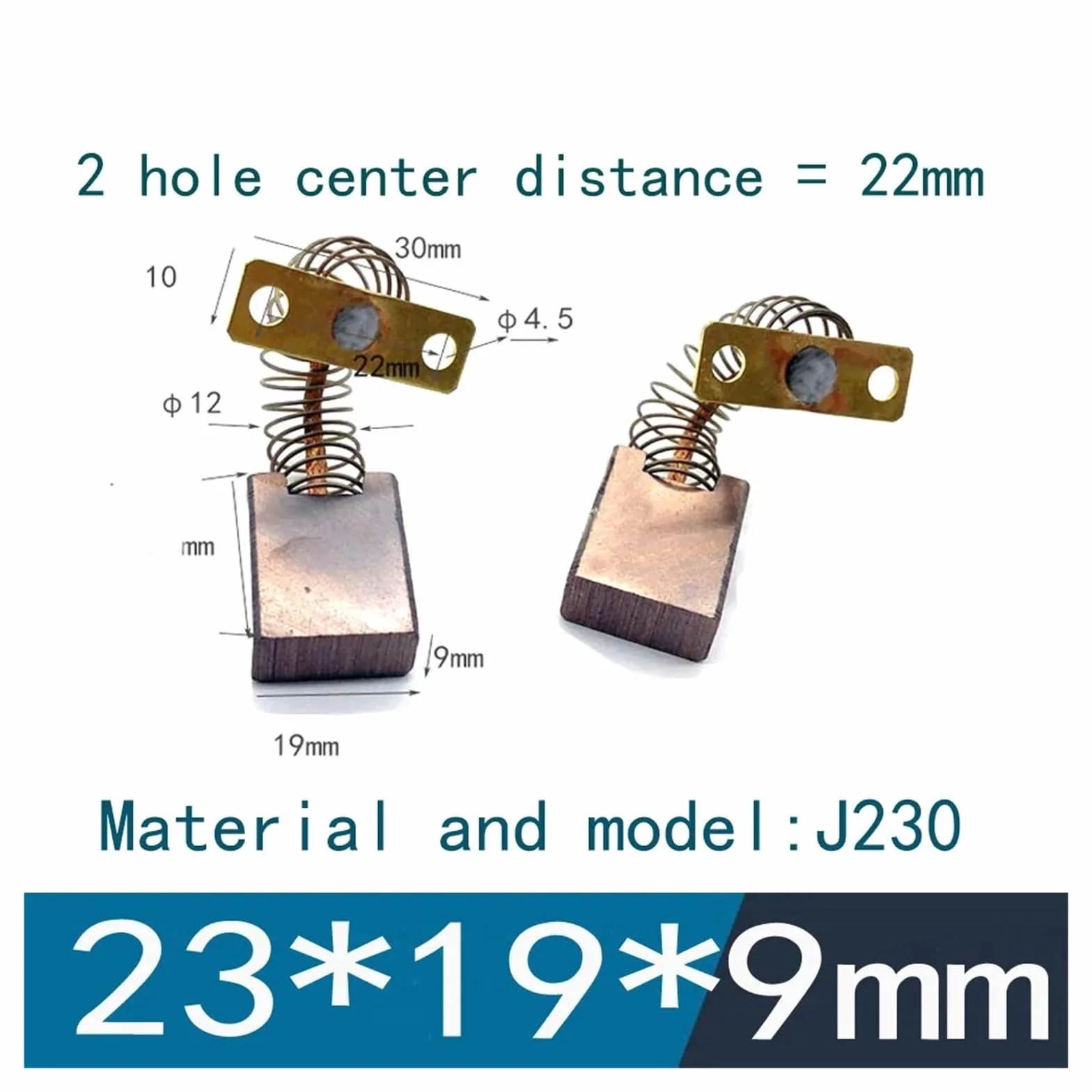 20 szczotek węglowych do silnika J230 23 x 19 x 9 mm, elektryczne, sprężynowe