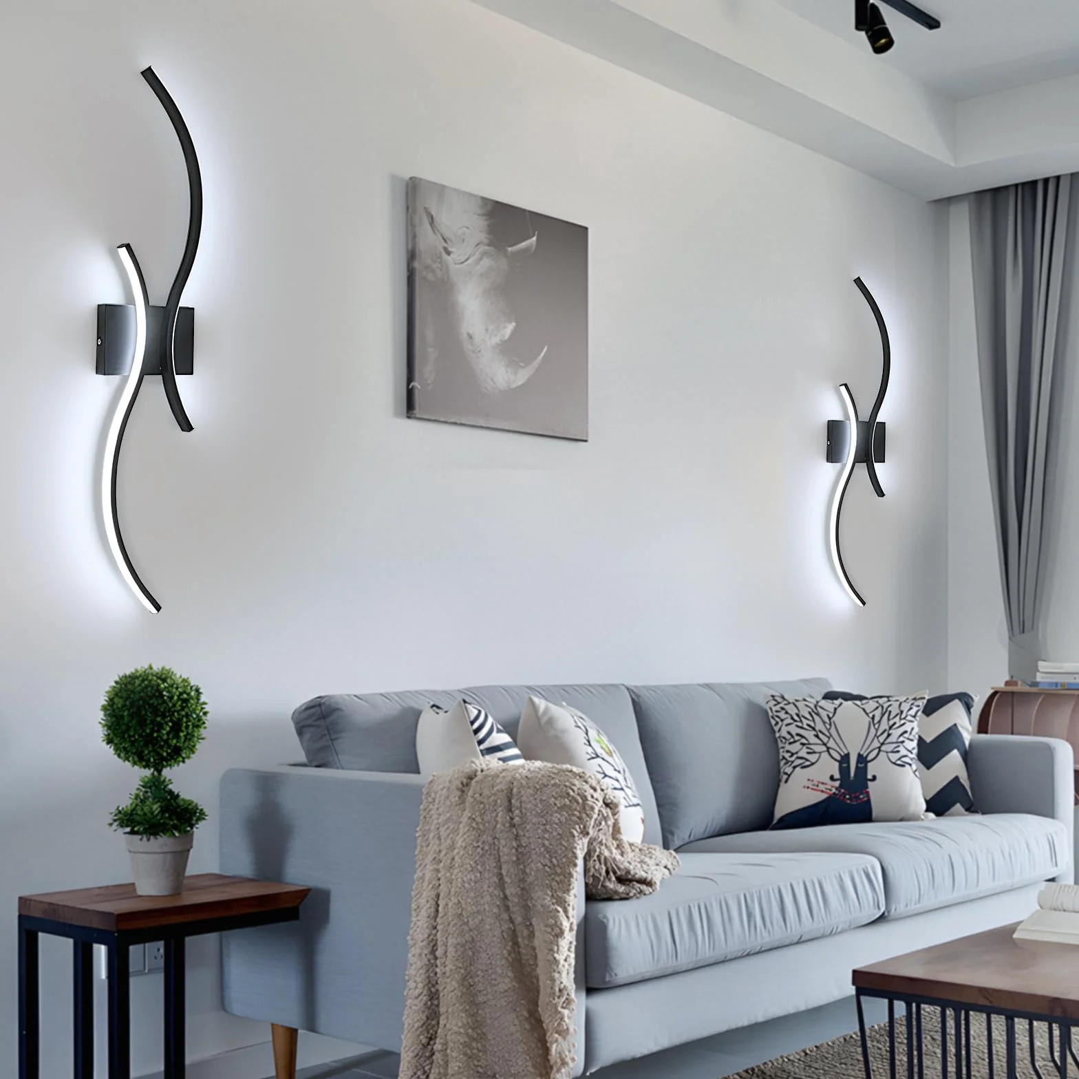 Comely Wewnętrzny Kinkiet LED 27W Nowoczesna Lampa Ścienna - 80 CM Czarny Zakrzywiony Wzór Oświetlenie Ścienne Do Korytarza Salonu Sypialni Schodów Kuchni, 6500K Zimne Światło